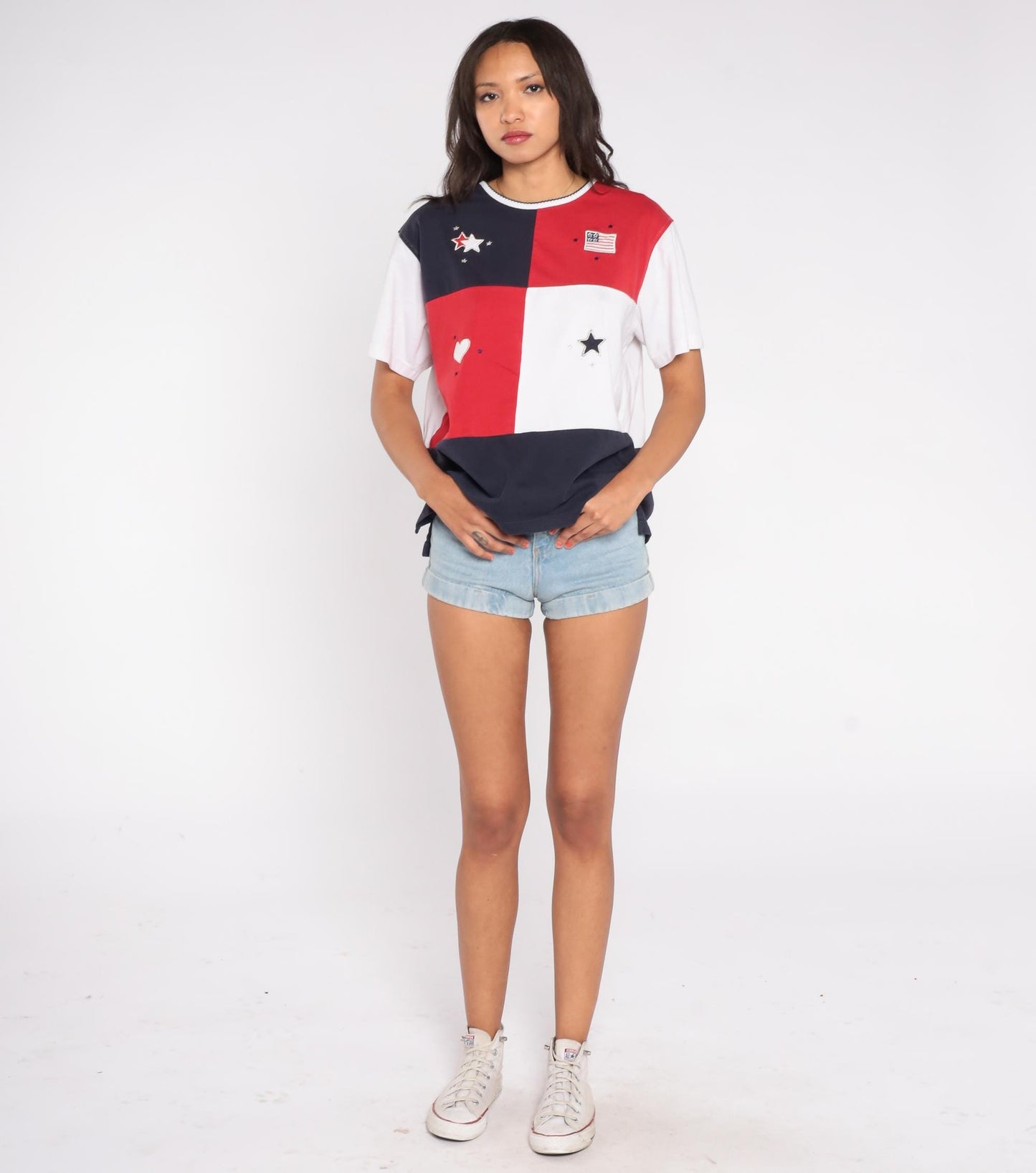 90s Studio Works American Flag Colorblock T-Shirt Red White Navy Large L