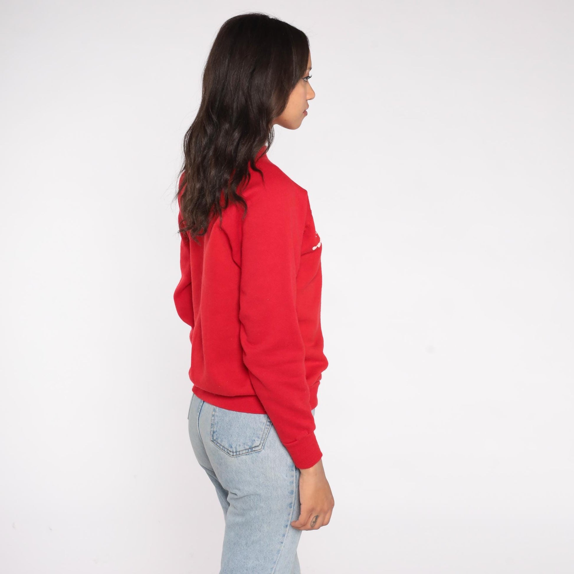 80s Joy Brass Horse Heart Sweatshirt Red Nordic Pattern Raglan Medium