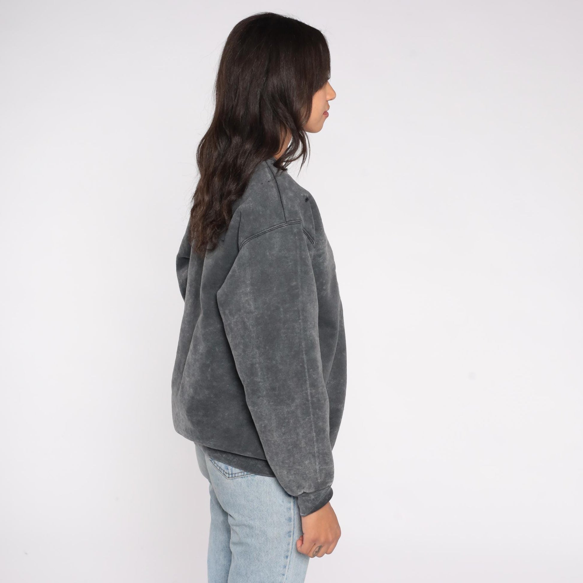 90s Brant Festival Goose Embroidered Acid Wash Sweatshirt Grey Medium