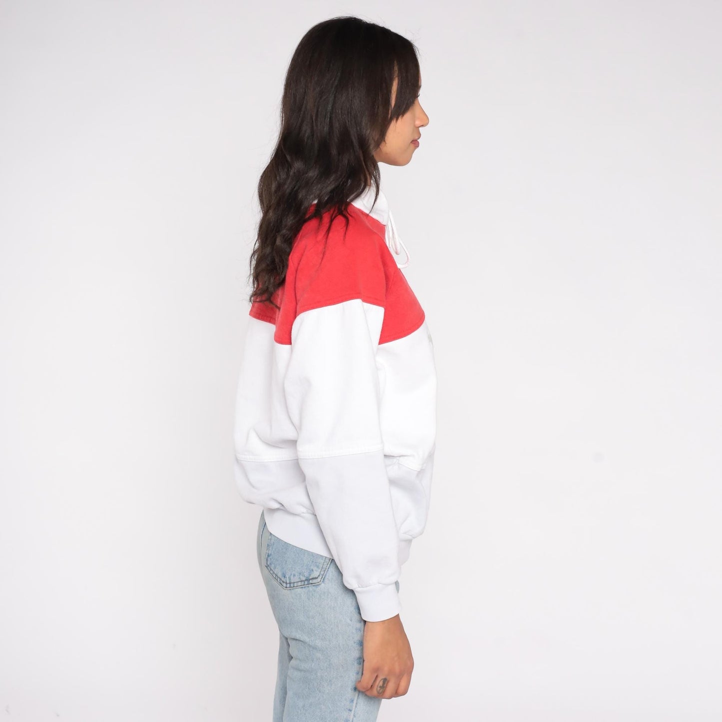 90s Wisconsin Colorblock Sweatshirt Red White Mock Turtleneck Medium