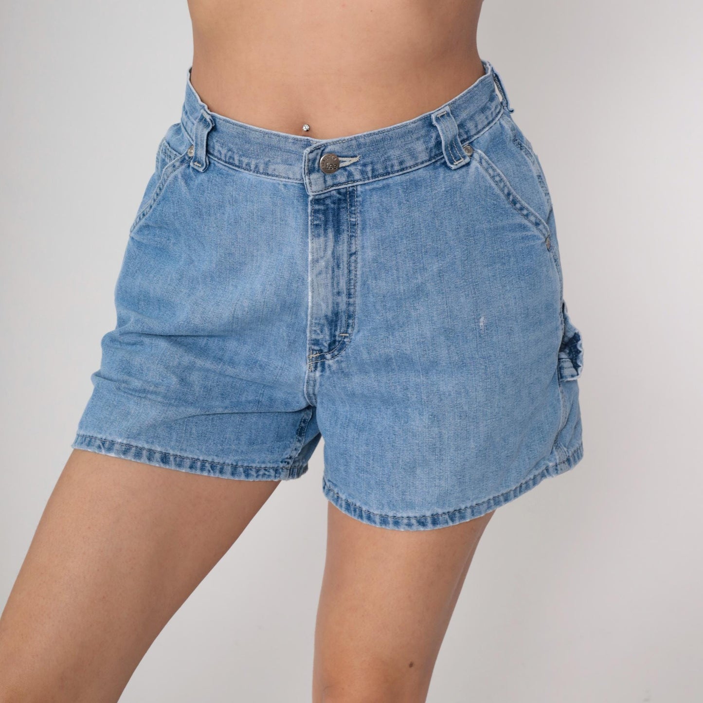 Lee 90s Blue Denim Cargo Shorts High Waist Elastic Medium