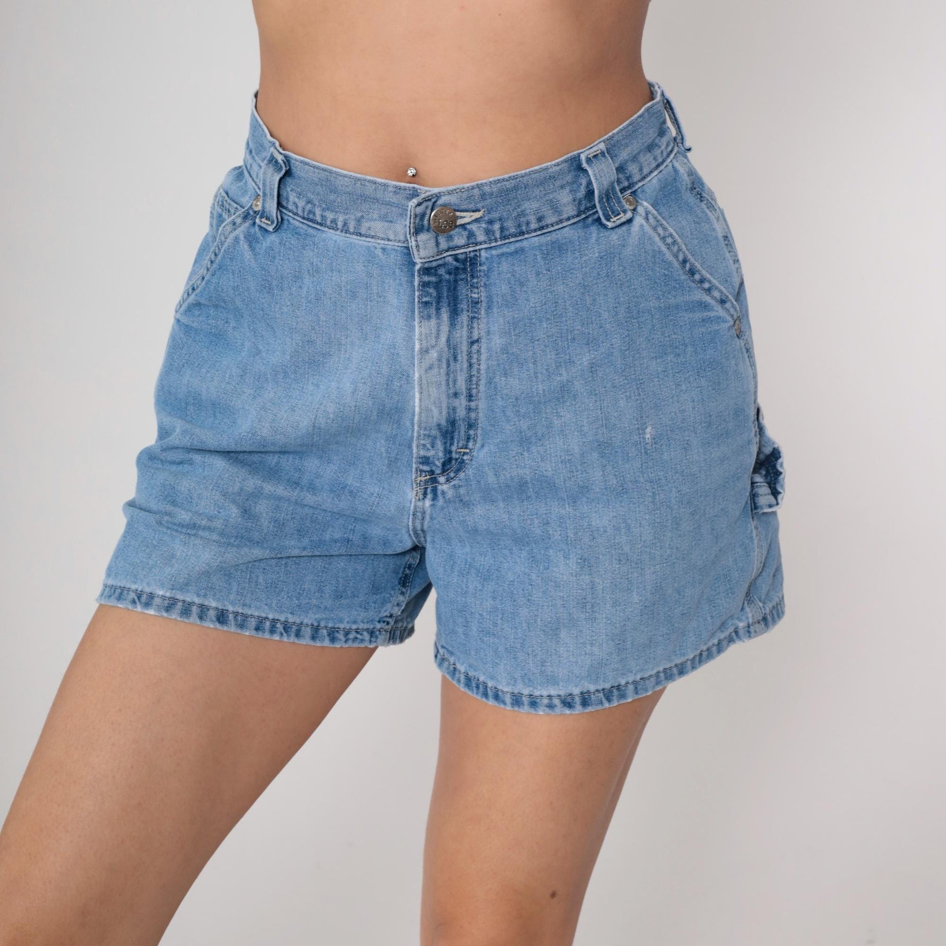 Lee 90s Blue Denim Cargo Shorts High Waist Elastic Medium