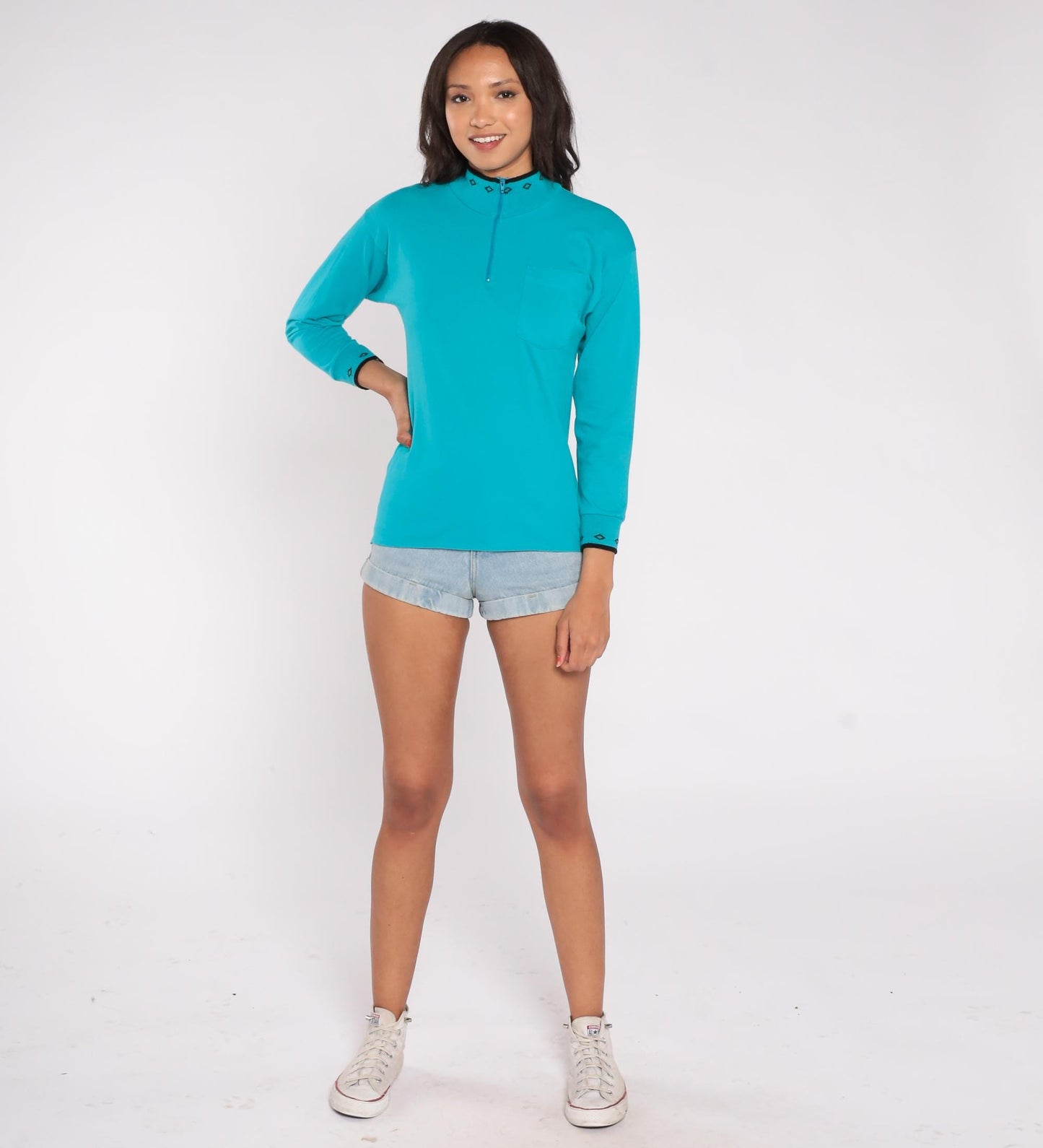 90s Tulip Turquoise Half-Zip Knit Pullover Aztec Geometric Collar Extra Small XS