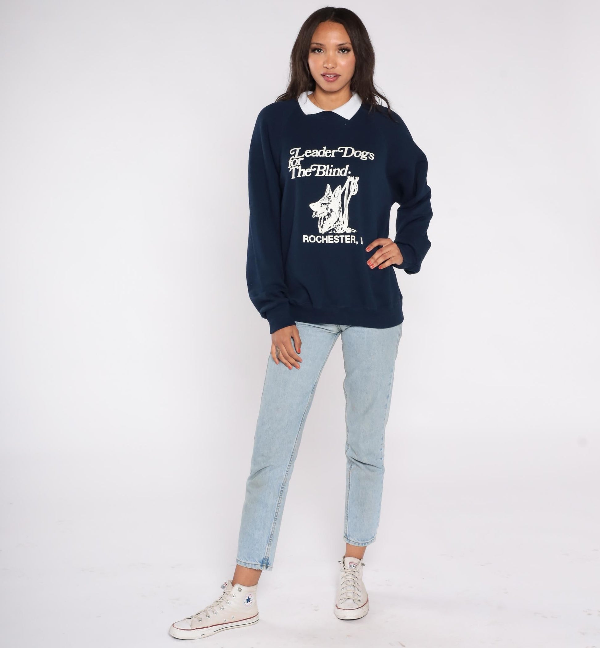 90s Lee Leader Dogs For The Blind Sweatshirt Navy Graphic Crewneck Extra Large XL