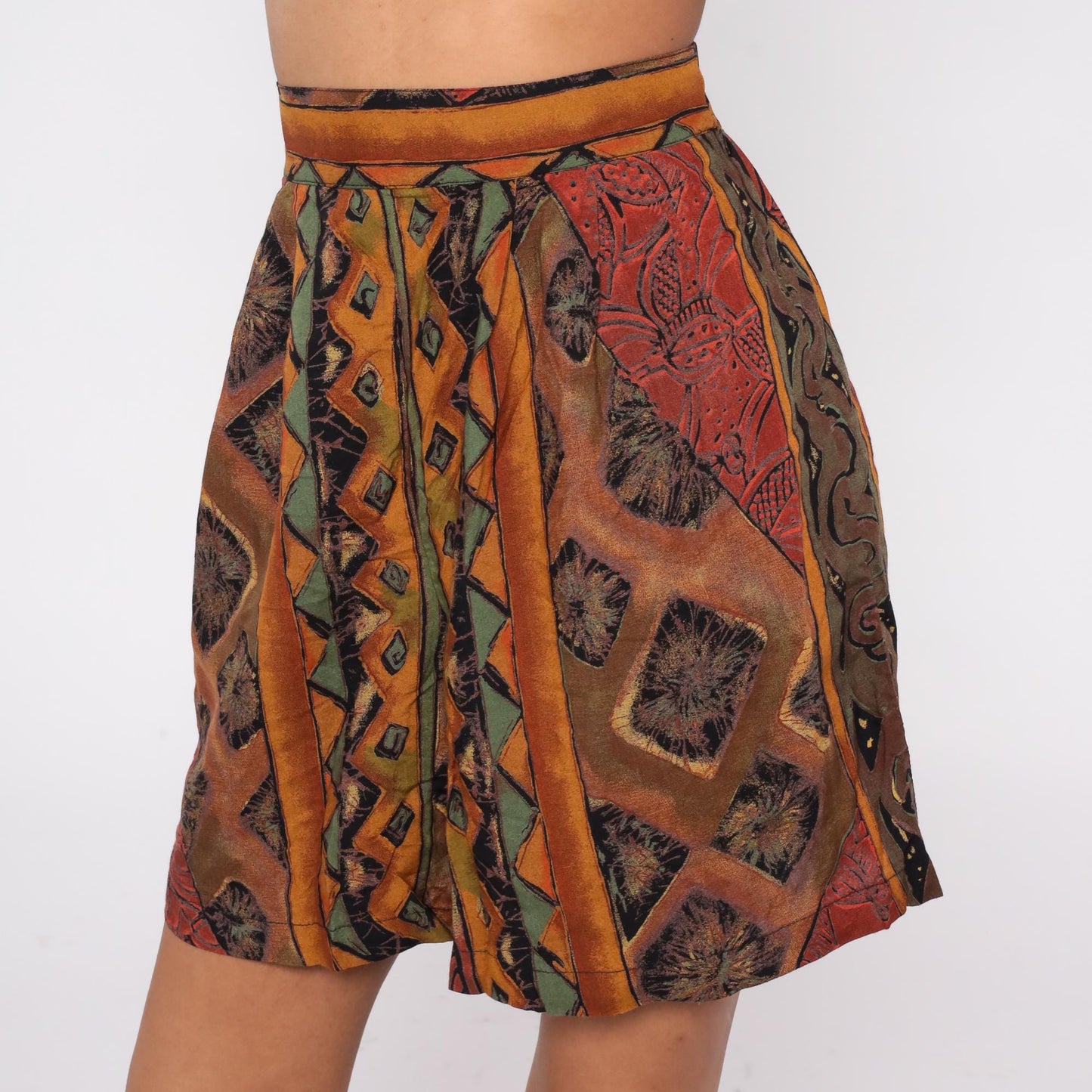 90s Caliche Abstract Geometric Shorts High Waist Brown Orange Green Medium Large