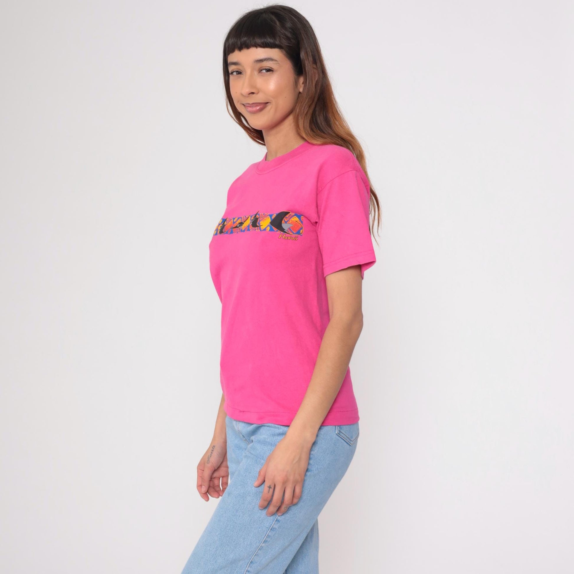 90s Gildan Manta Ray Graphic T-Shirt Hot Pink Cotton Tee Small S