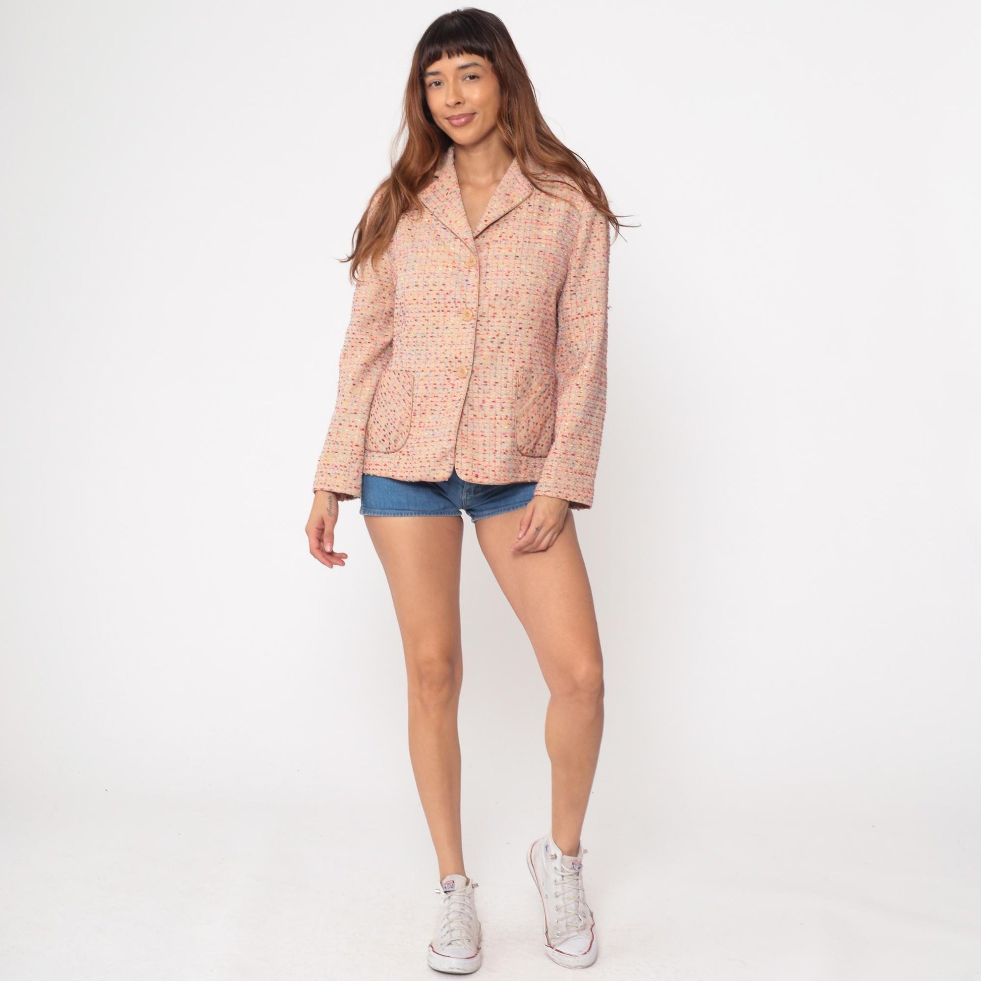 Y2K Leweixin Peach Confetti Blazer Notched Multicolor Textured XXL