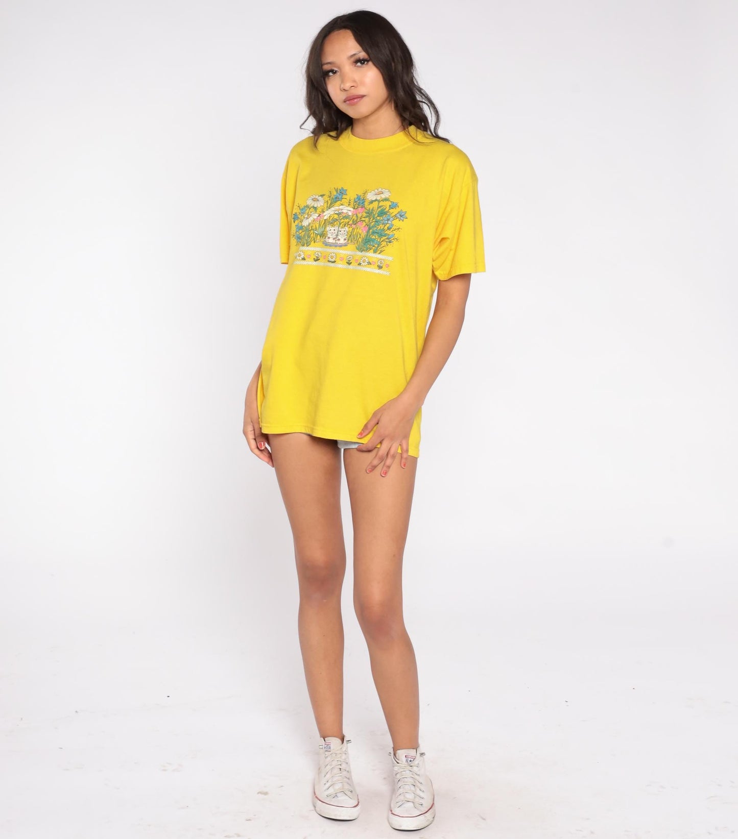 90s Gildan Yellow Mouse Daisy Floral Graphic T-Shirt Large L
