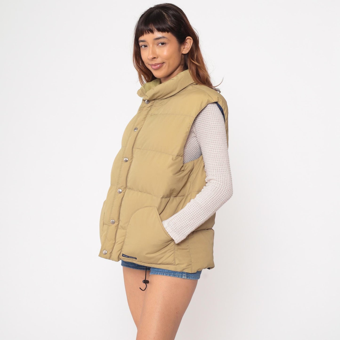 90s Sierra Designs Goose Down Vest Khaki Tan Navy Lining Large L