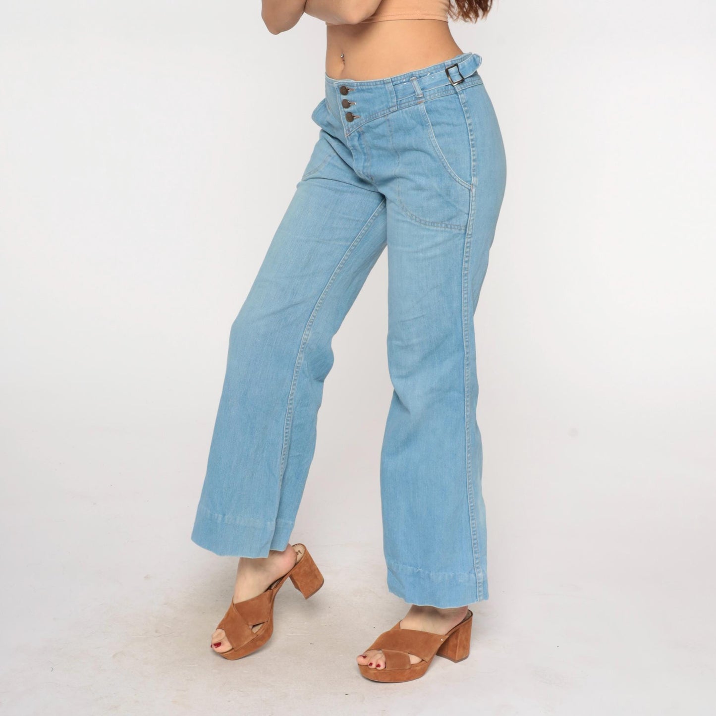70s Viceroy Bell Bottom Flare Jeans Light Blue Denim High-Waist Extra Large