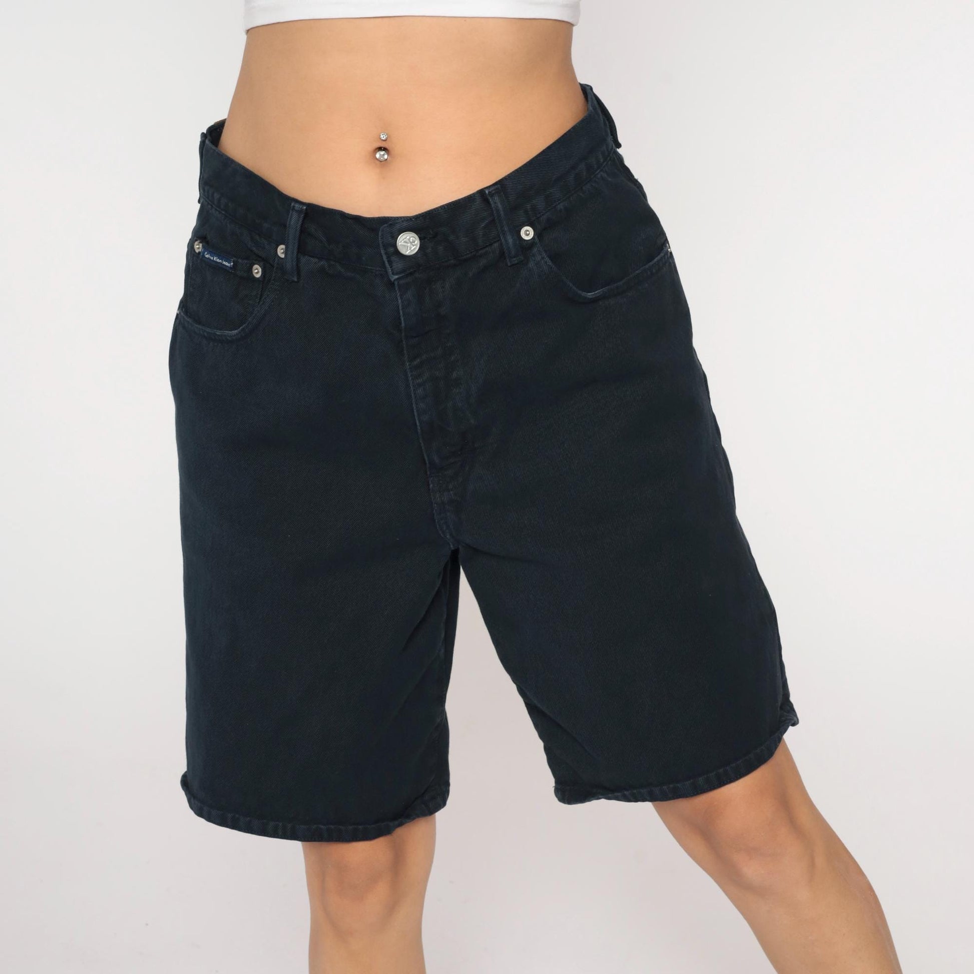 90s Calvin Klein Black Denim Bermuda Shorts High Waisted Button Fly Medium