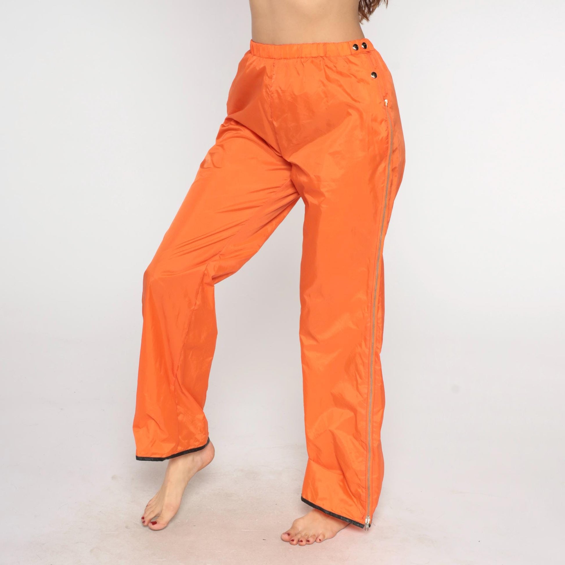 70s Breakaway Track Pants Orange Nylon Full Zip Unisex Large
