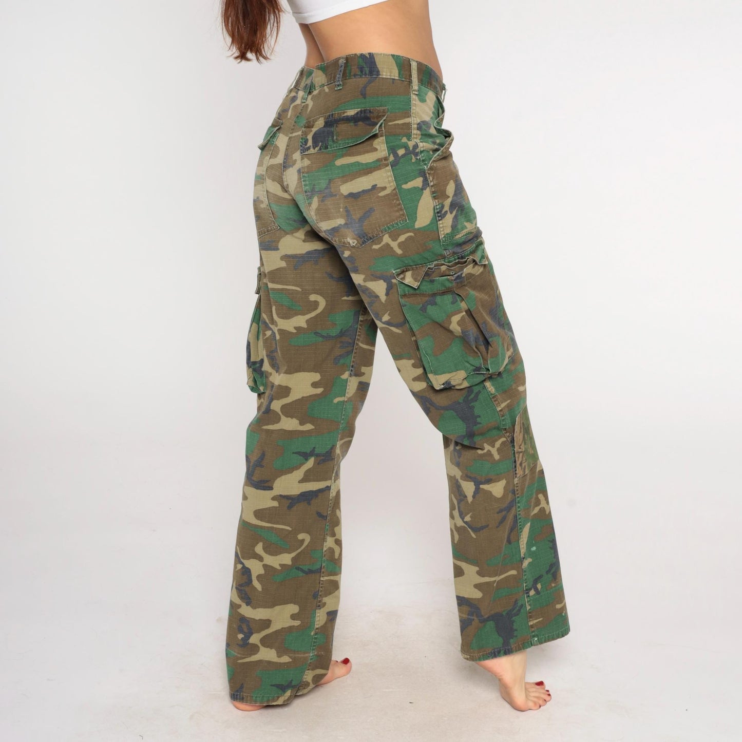 90s Woodland Camo Cargo Pants Military BDU Cotton USA Made Medium