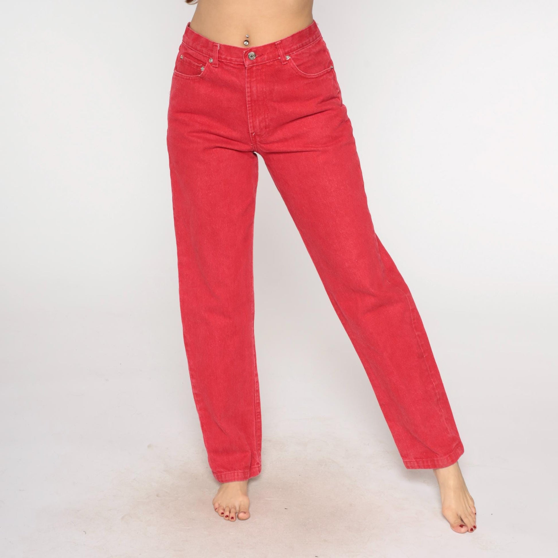 90s Polo Ralph Lauren Red Denim Jeans High Waist Straight Leg Large L