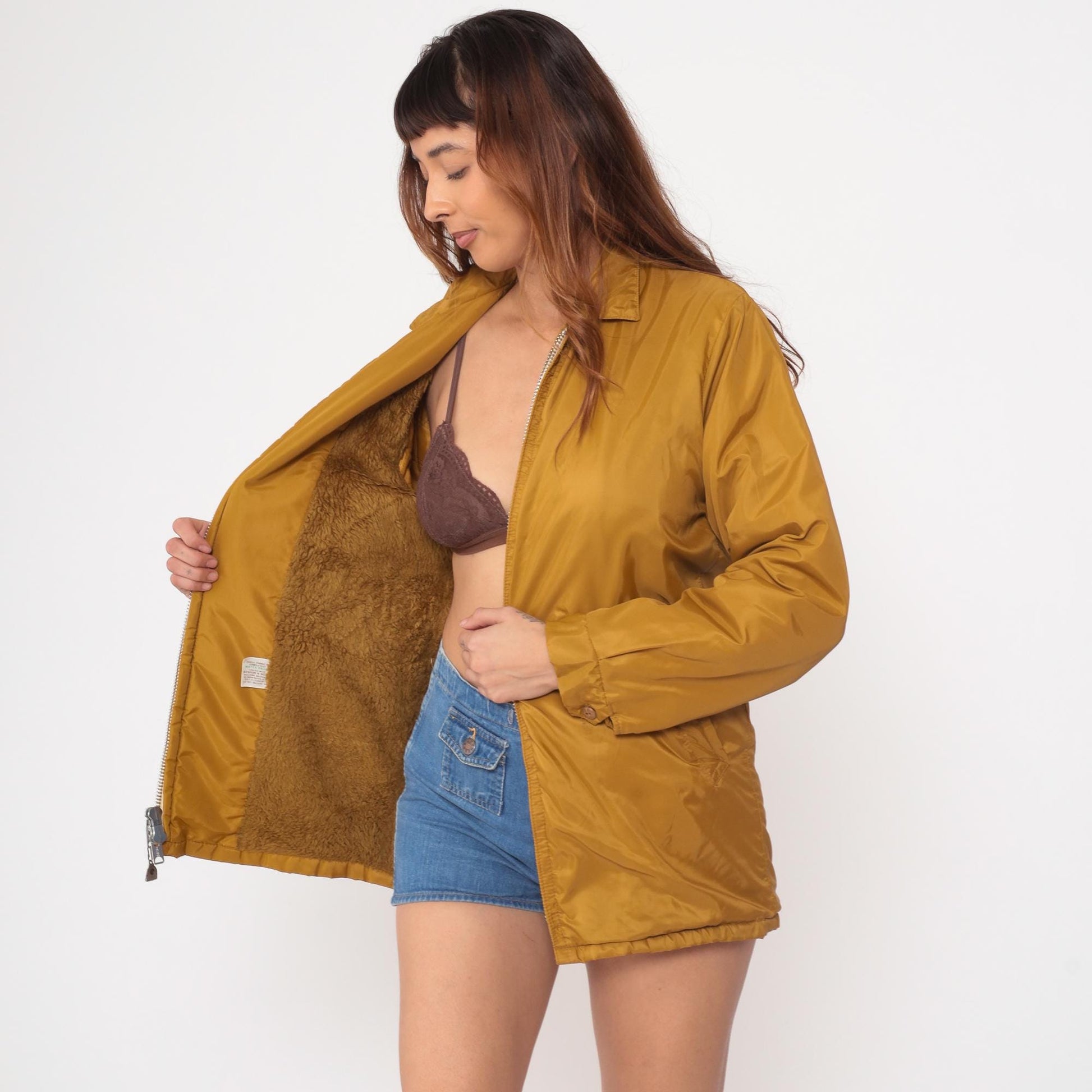 70s Pacific Trail Mustard Yellow Windbreaker Jacket Zip Front Small