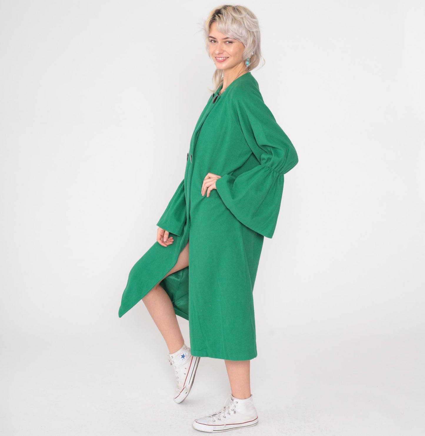 Y2K Green Bell Sleeve Coat Double Breasted Jacket Large L