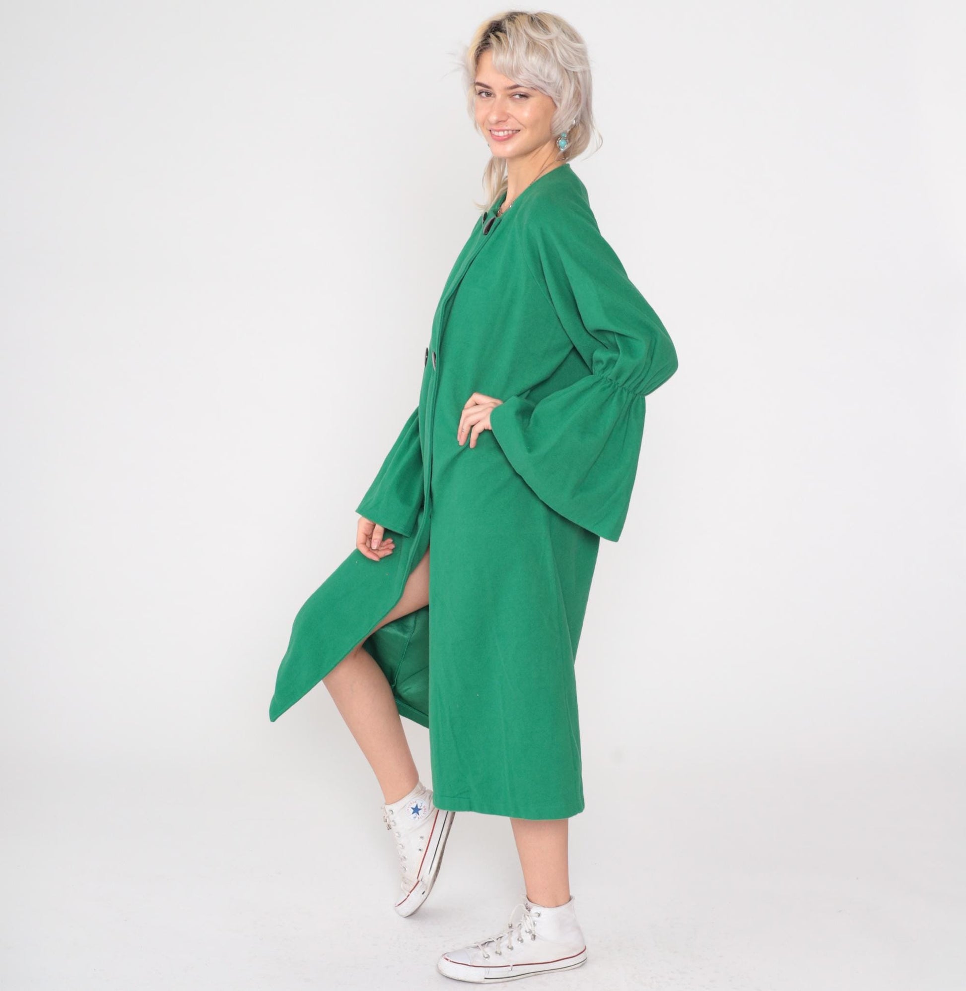 Y2K Green Bell Sleeve Coat Double Breasted Jacket Large L
