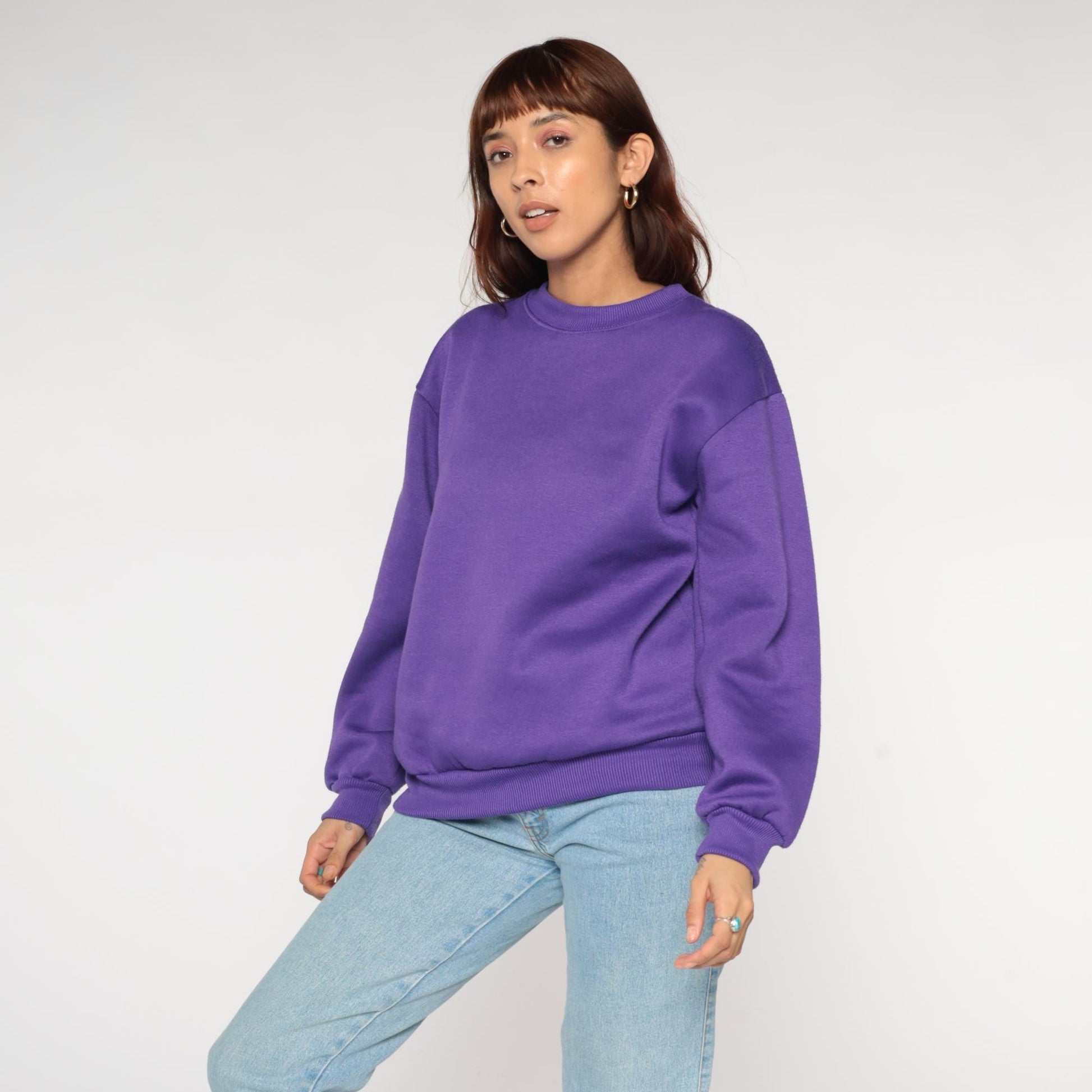 90s Purple Crewneck Sweatshirt Heavy Weight Cotton Blend Small S