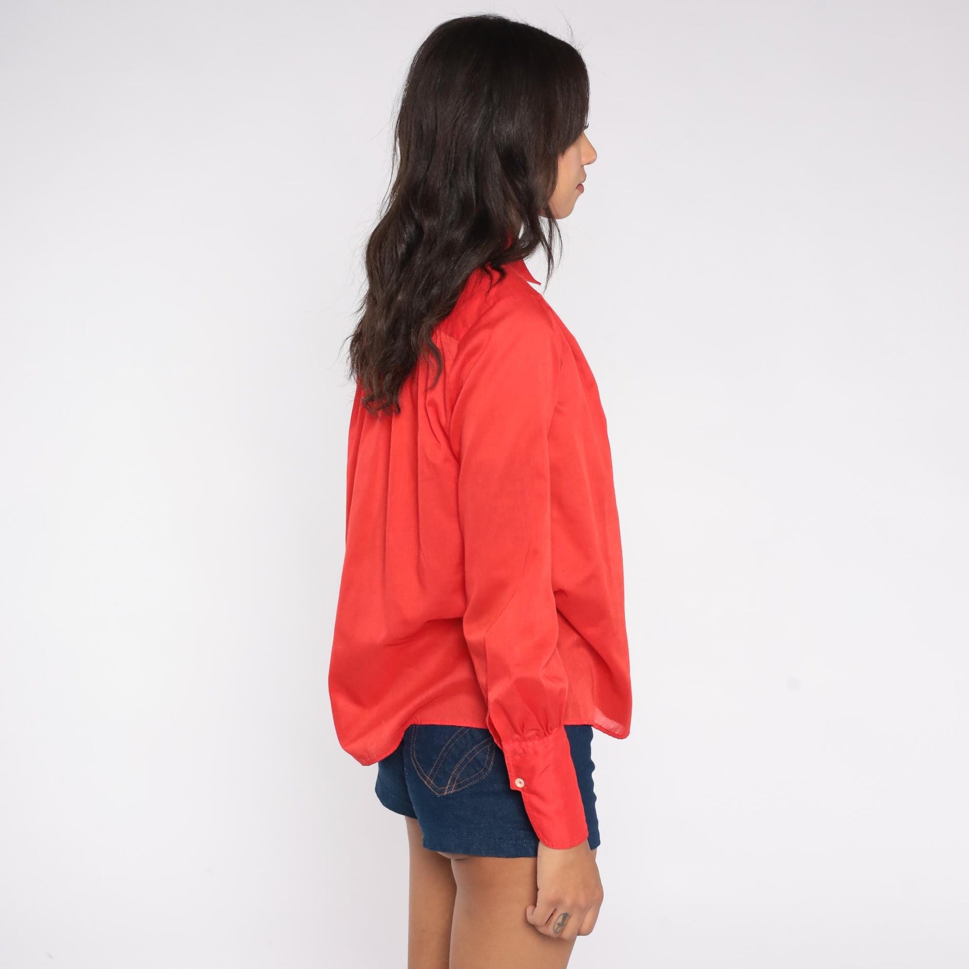 70s JH Collectibles Red Button-Up Shirt Point Collar Long Sleeve Small