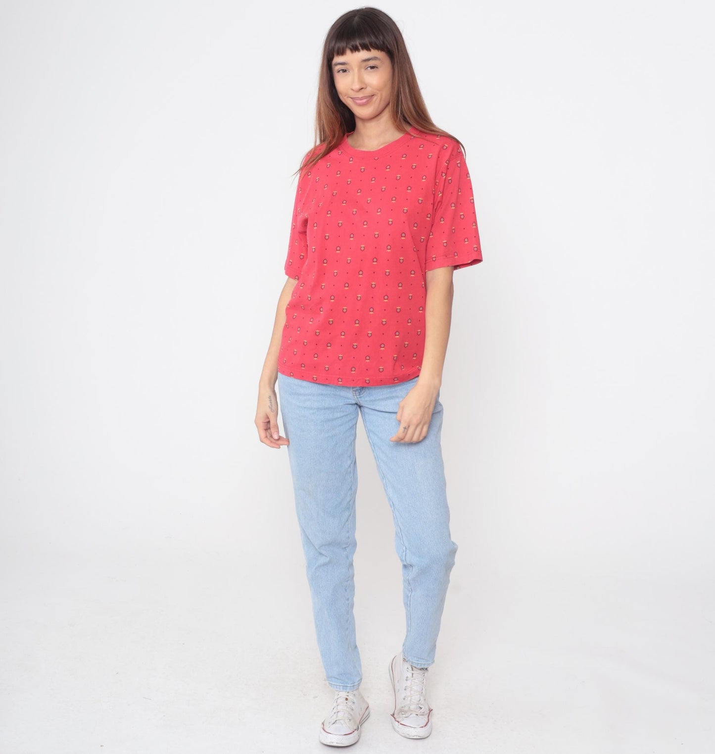 90s Talbot's Red Shield Crest Print Cotton T-Shirt Medium M