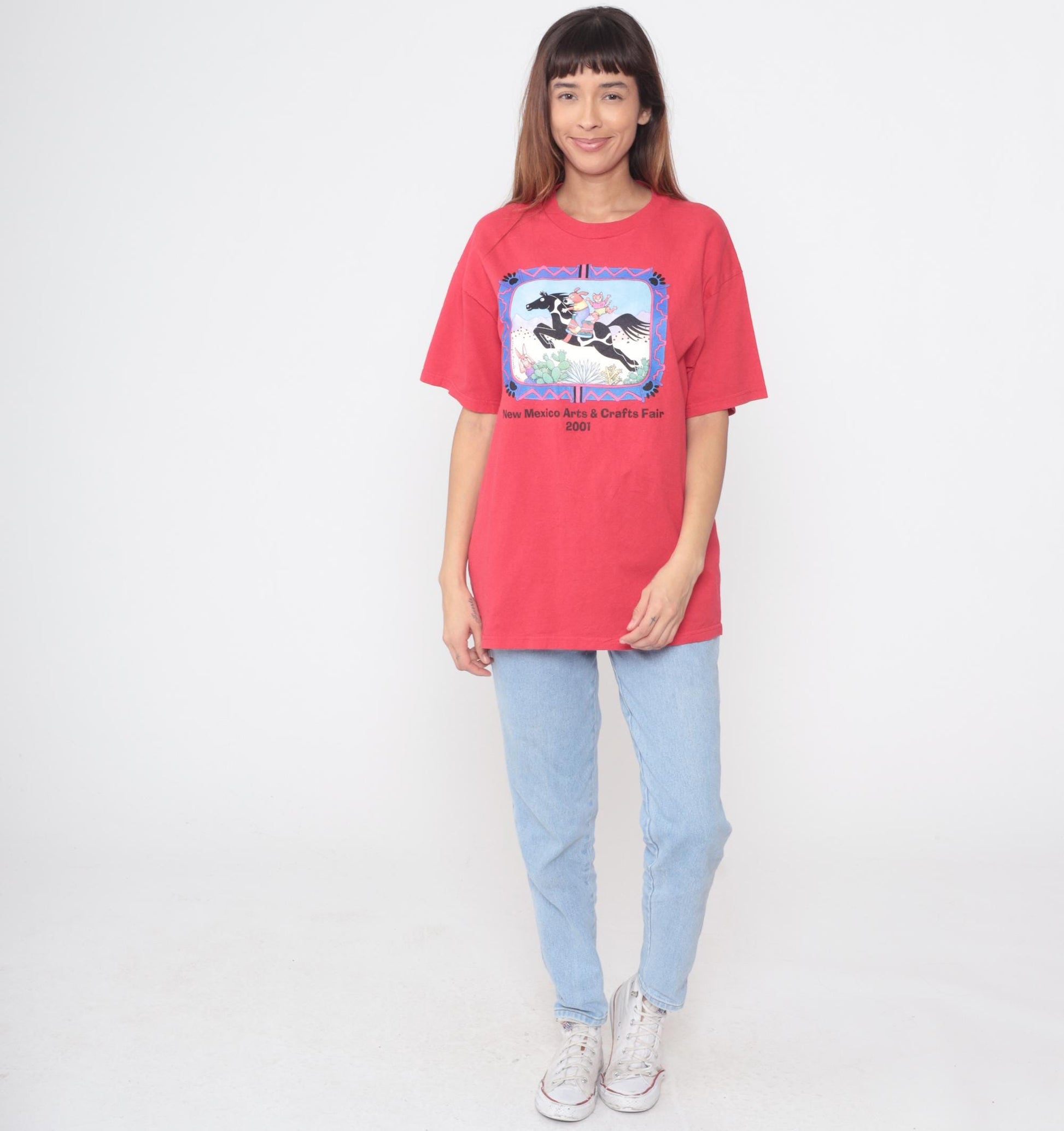 90s New Mexico Arts & Crafts Fair Graphic Tee Red Cotton Large L