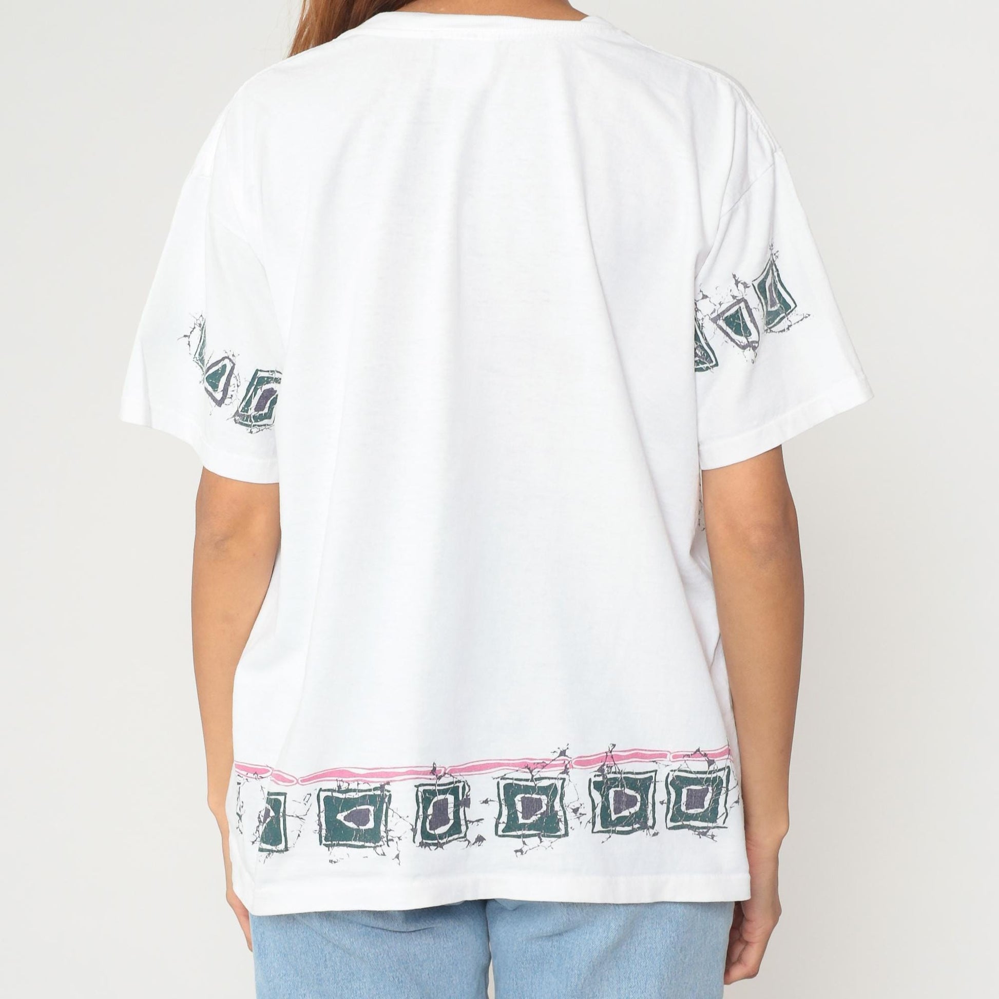 90s Tennessee River Gold Abstract Floral Dragonfly Graphic Tee White Small