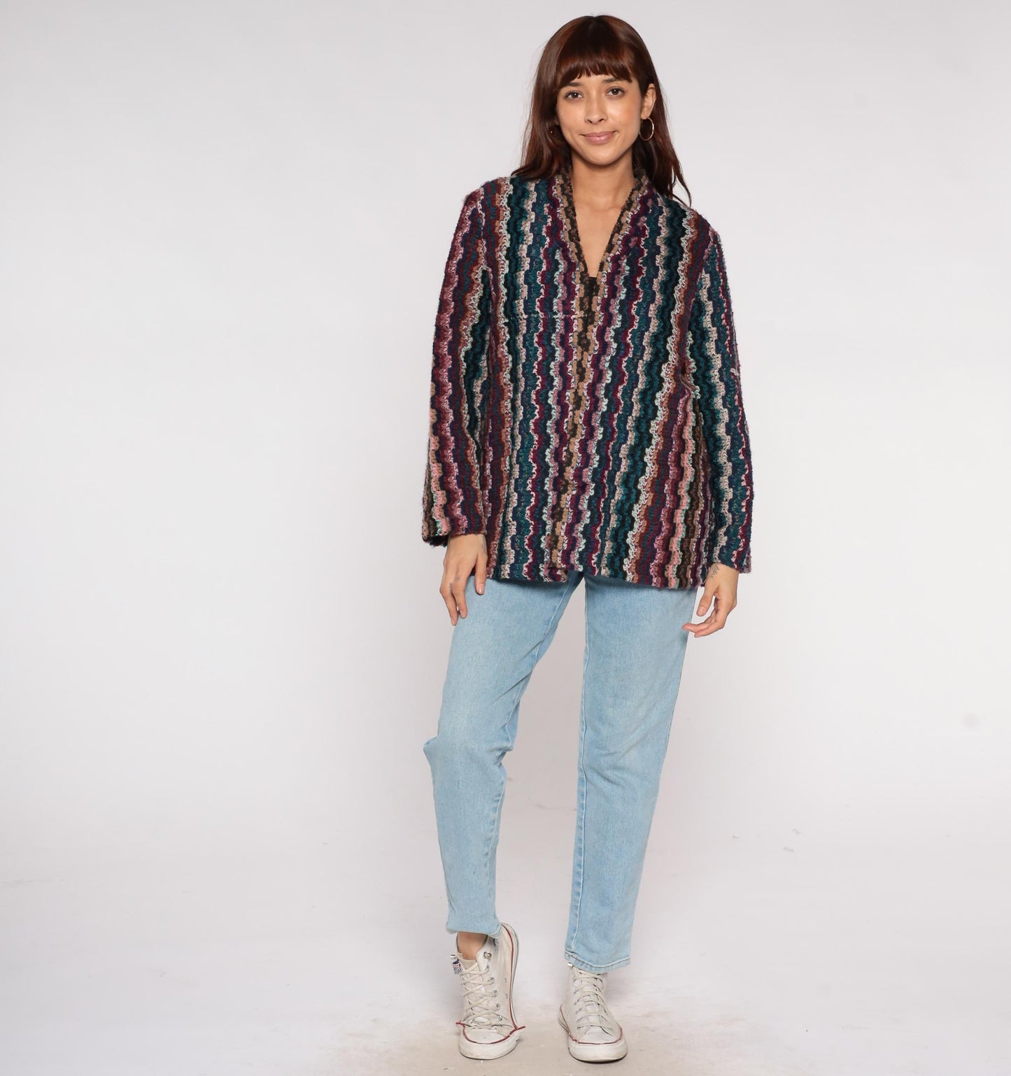 70s Graff Californiawear Striped Blazer Multicolor Wavy Pattern Medium Large
