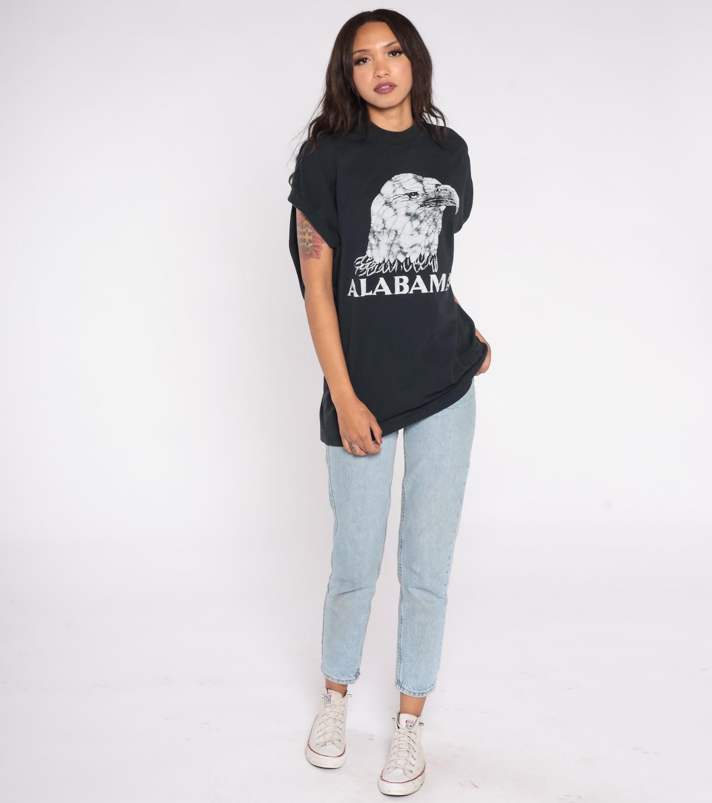 90s Alabama Bald Eagle T-Shirt Black White Graphic Tee Extra Large