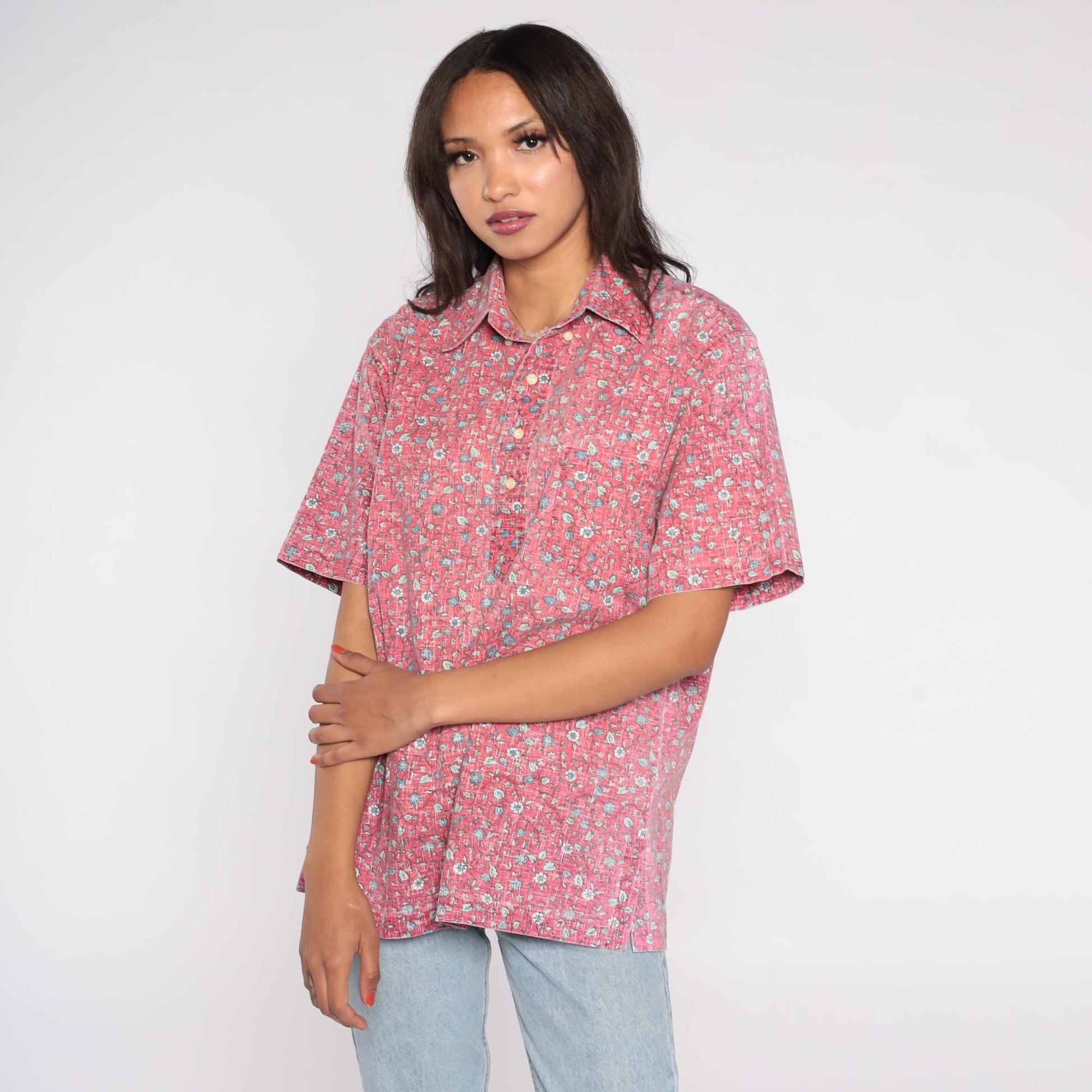 90s Reyn Spooner Hawaiian Shirt Pink Floral Button Down Cotton Medium