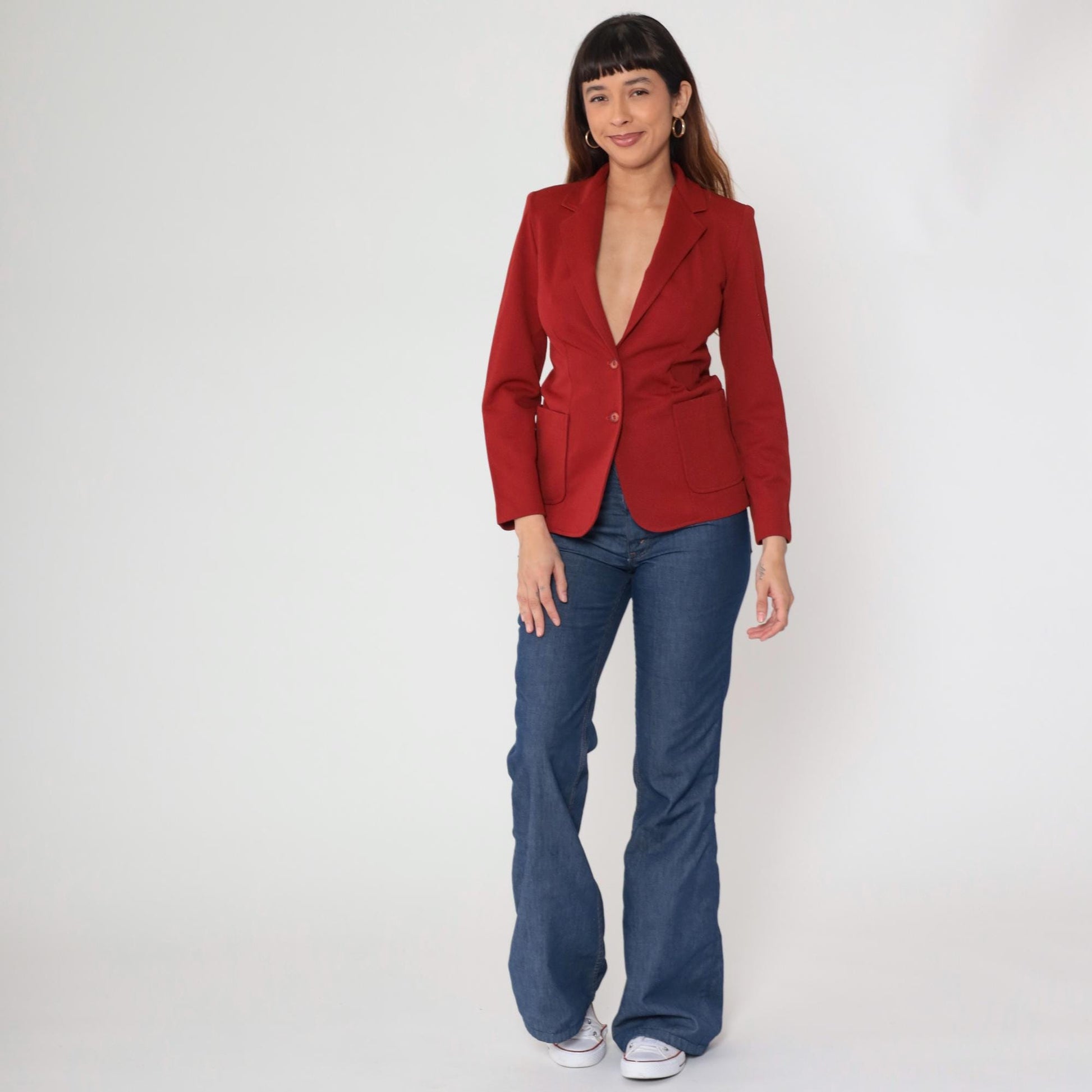 70s Today's Times Cherry Red Blazer Tailored Button Front Jacket Small