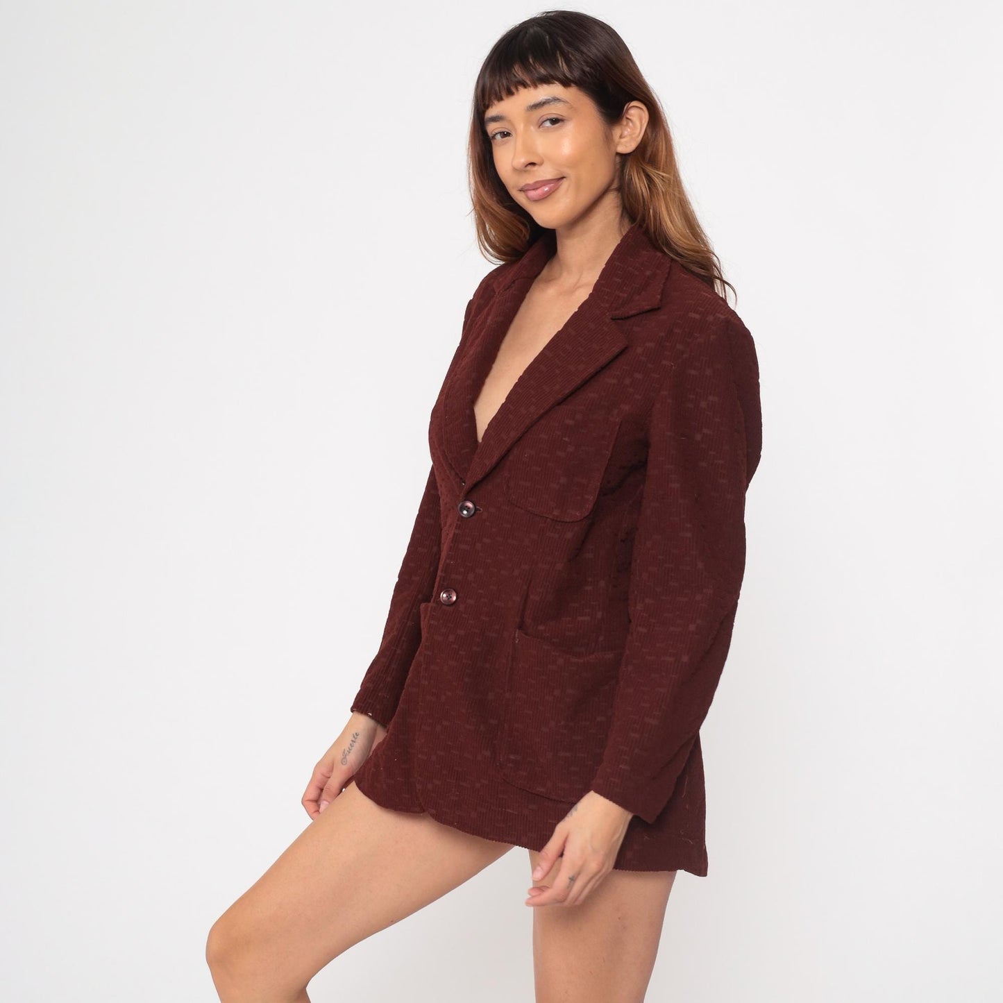 80s Meidiy Corduroy Blazer Chocolate Brown Notched Collar Medium M