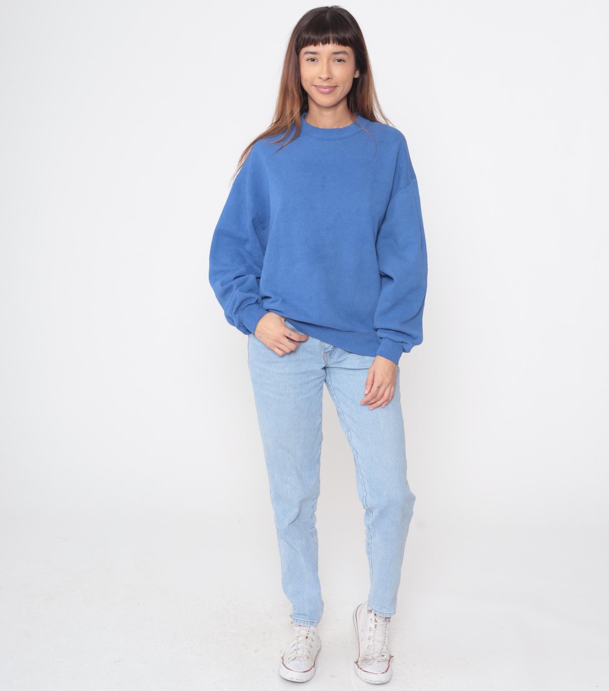 90s Jerzees Blue Crewneck Sweatshirt Cotton Pullover Large L