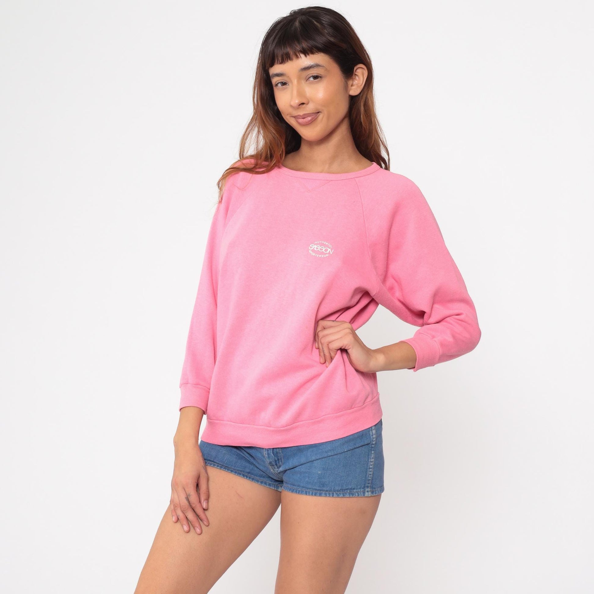 80s Sasson Pink Crewneck Sweatshirt Raglan Sleeve Medium M