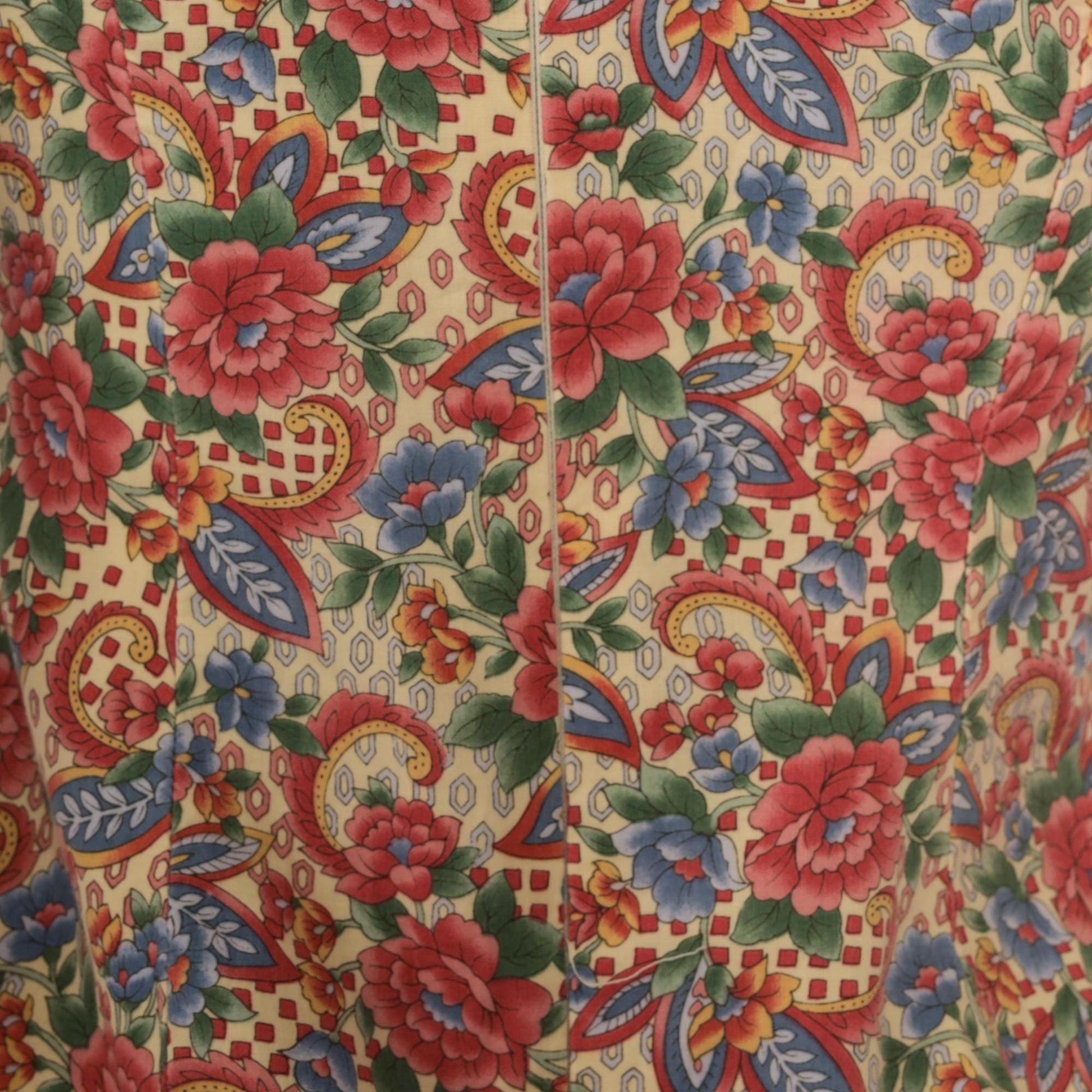 70s Floral Paisley Print Mock Neck Midi Dress A-Line Cotton Extra Small XS
