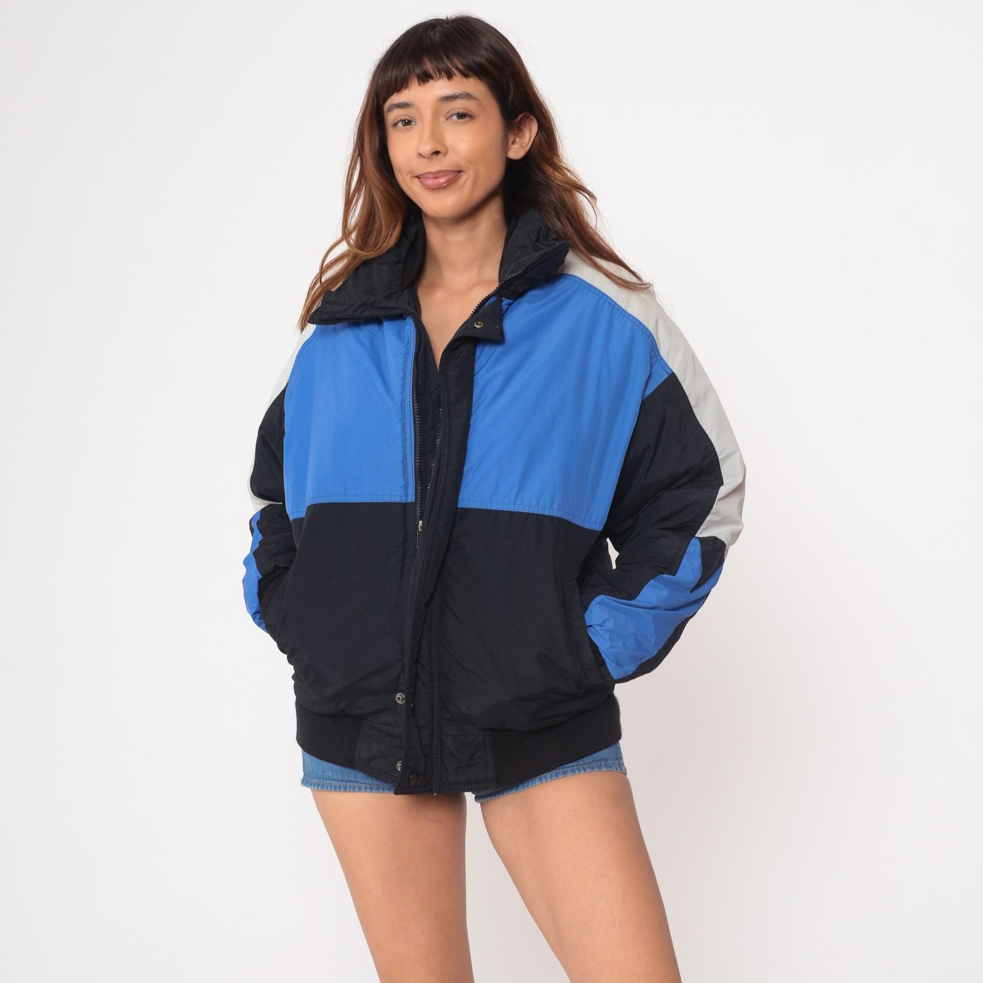 90s Field and Stream Colorblock Windbreaker Jacket Blue Black White Medium M