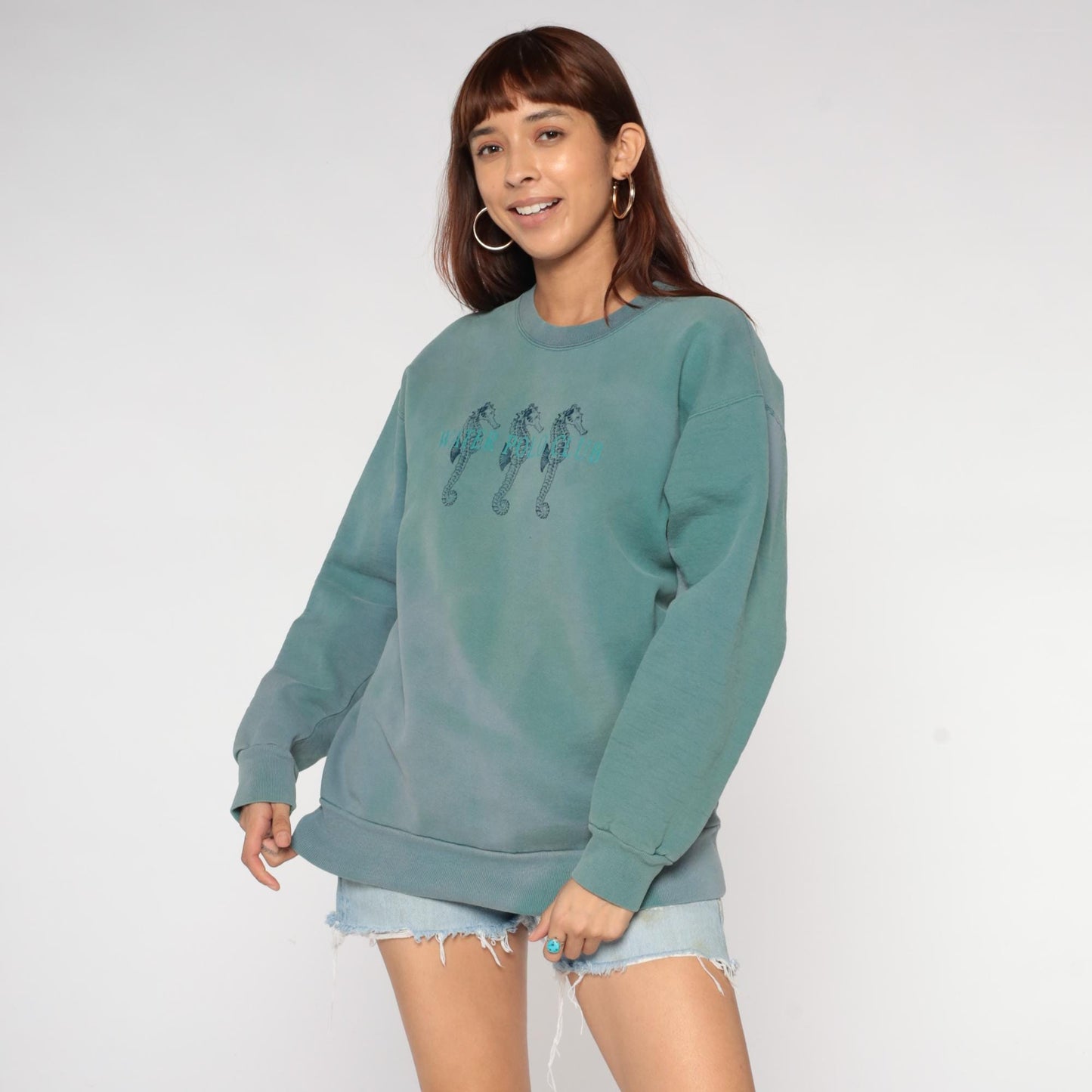 90s Jansport Water Polo Club Sweatshirt Sage Green Seahorse Graphic Large L