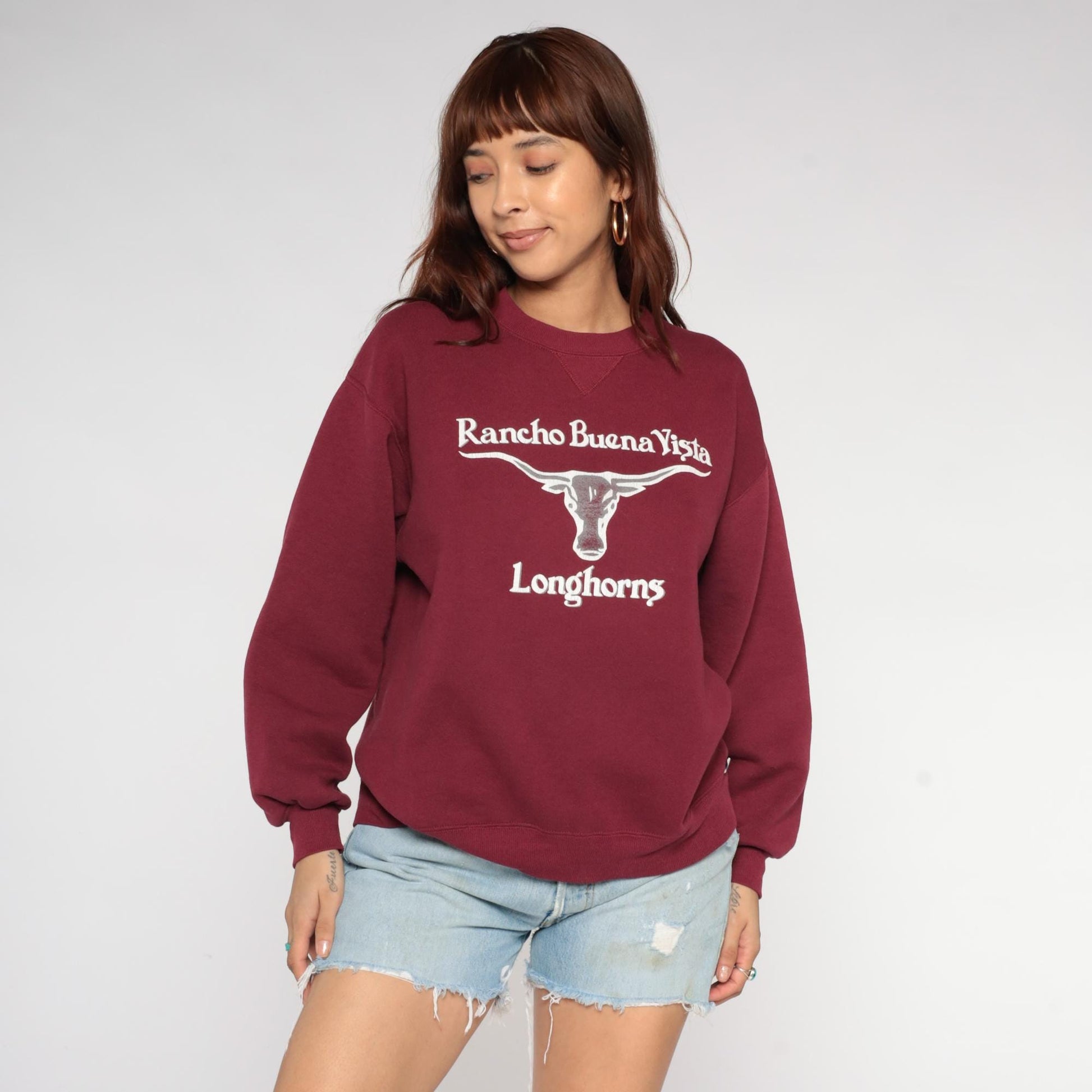 90s Russell Athletic Burgundy Longhorns Crewneck Sweatshirt Large L