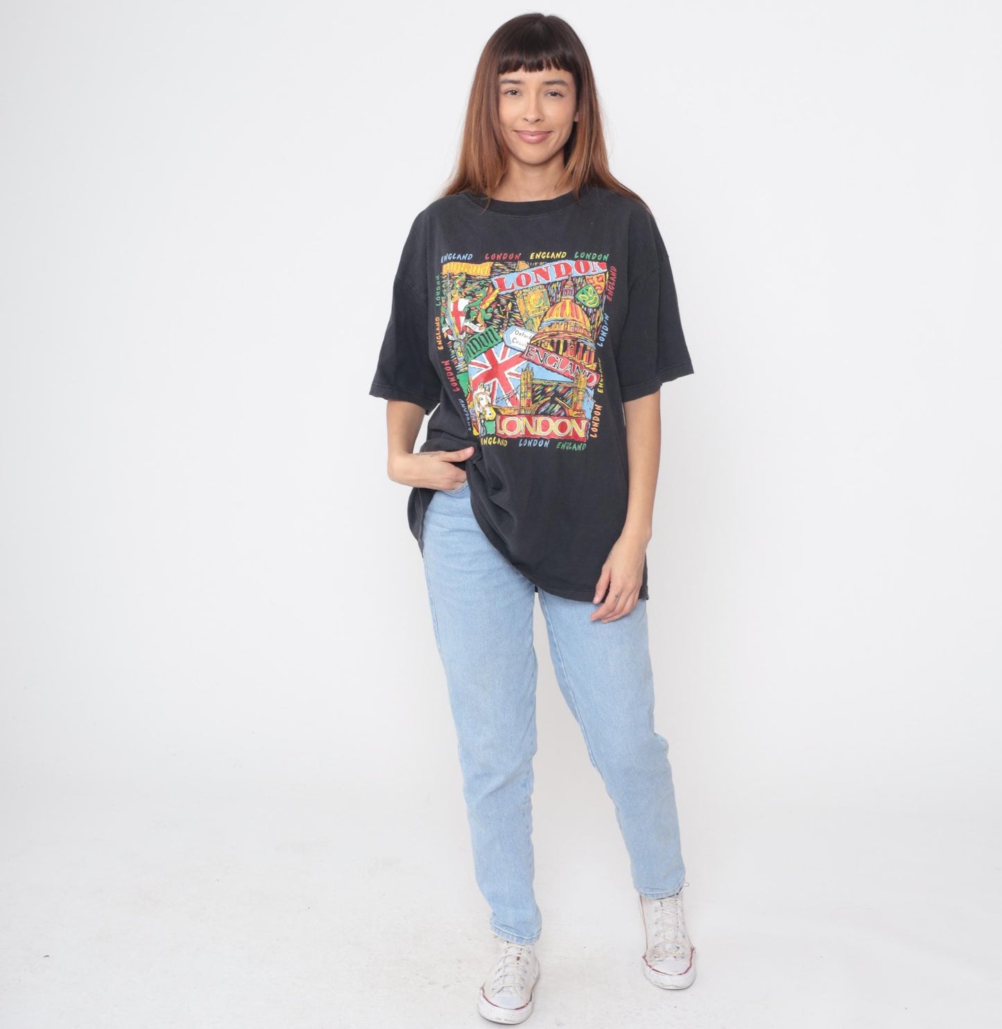 90s London Tourist Graphic Tee Black Union Jack Big Ben Extra Large XL