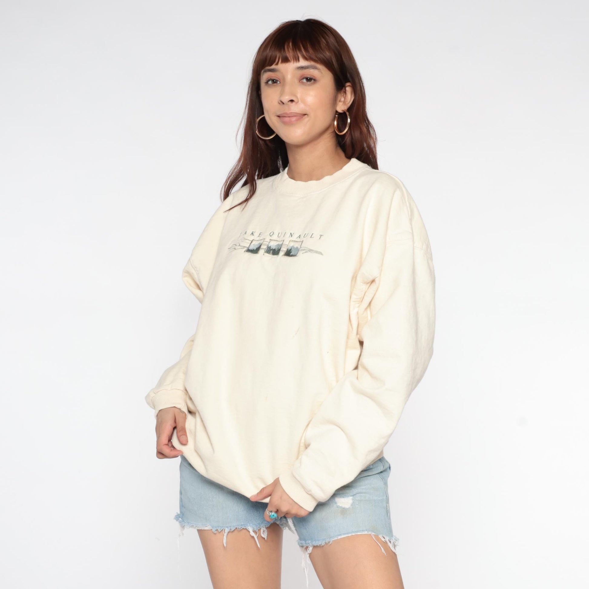 90s Lake Quinault Landscape Cream Crewneck Sweatshirt Extra Large XL