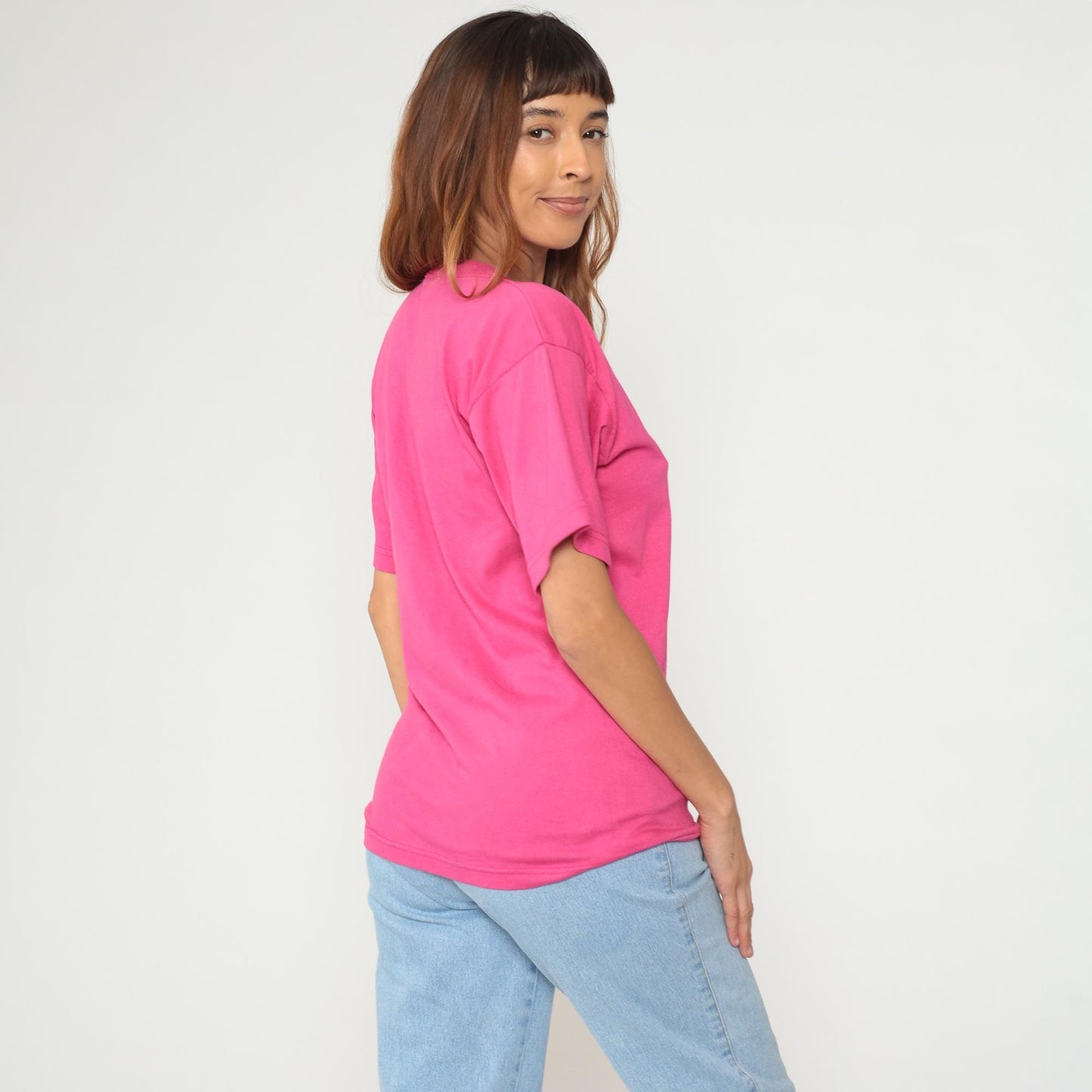 90s Pink Pocket T-Shirt Cotton Single Stitch Vintage Tee Small S