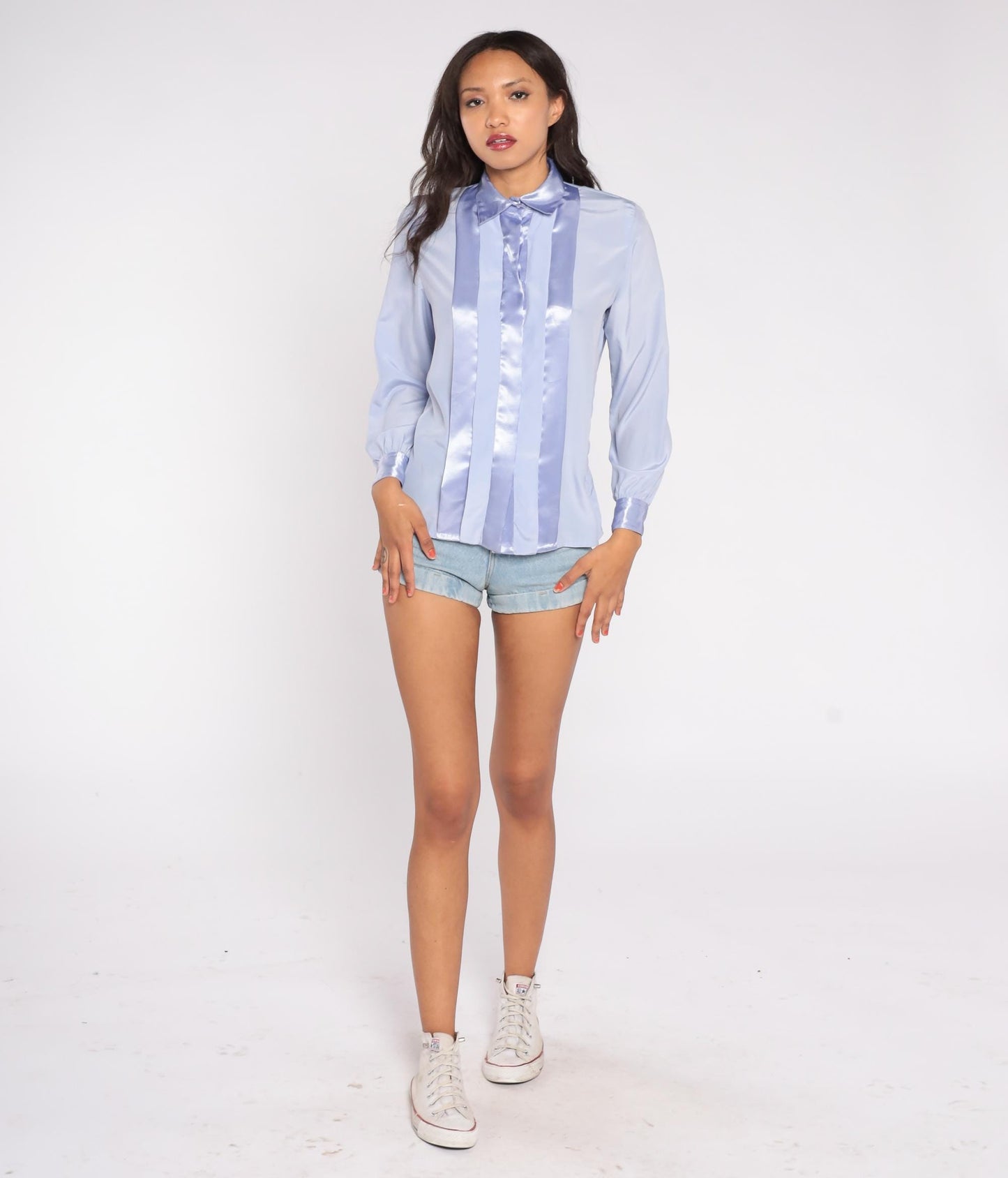 Y2K Jacklyn Smith Periwinkle Blouse Satin Panel Button Front Small