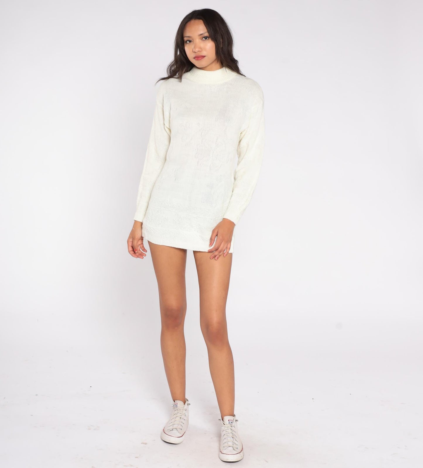 80s Village Fair Cream Mock Turtleneck Knit Sweater Small S