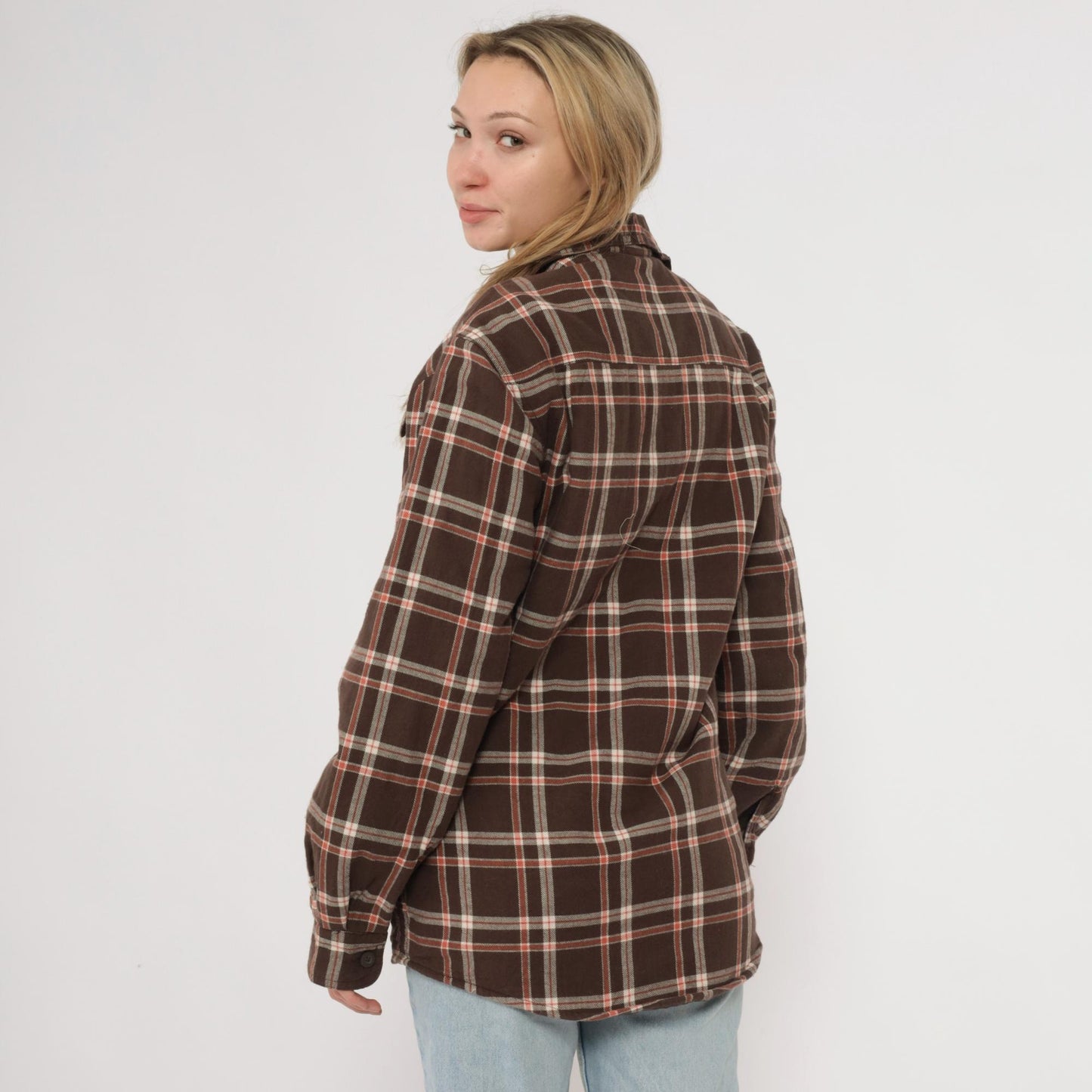 Y2K Wrangler Brown Plaid Quilted Flannel Shirt Small S