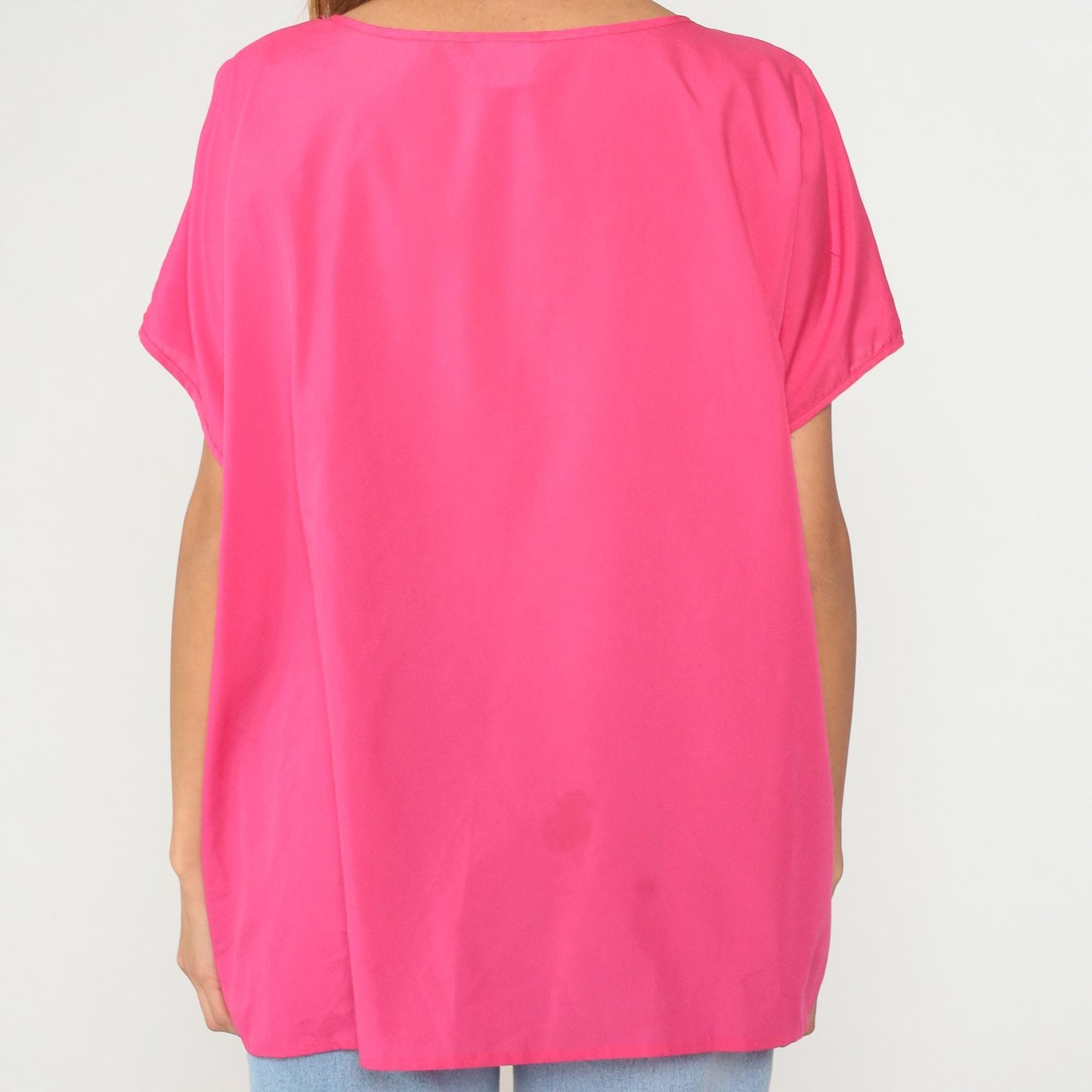 90s Hot Pink Polyester Tunic Top Short Sleeve Scoop Neck Extra Large XXL