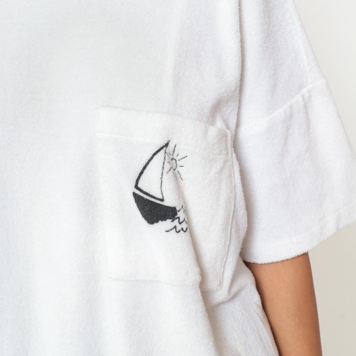 80s Soleil Sailboat Terrycloth Tee White Graphic Short Sleeve Medium M