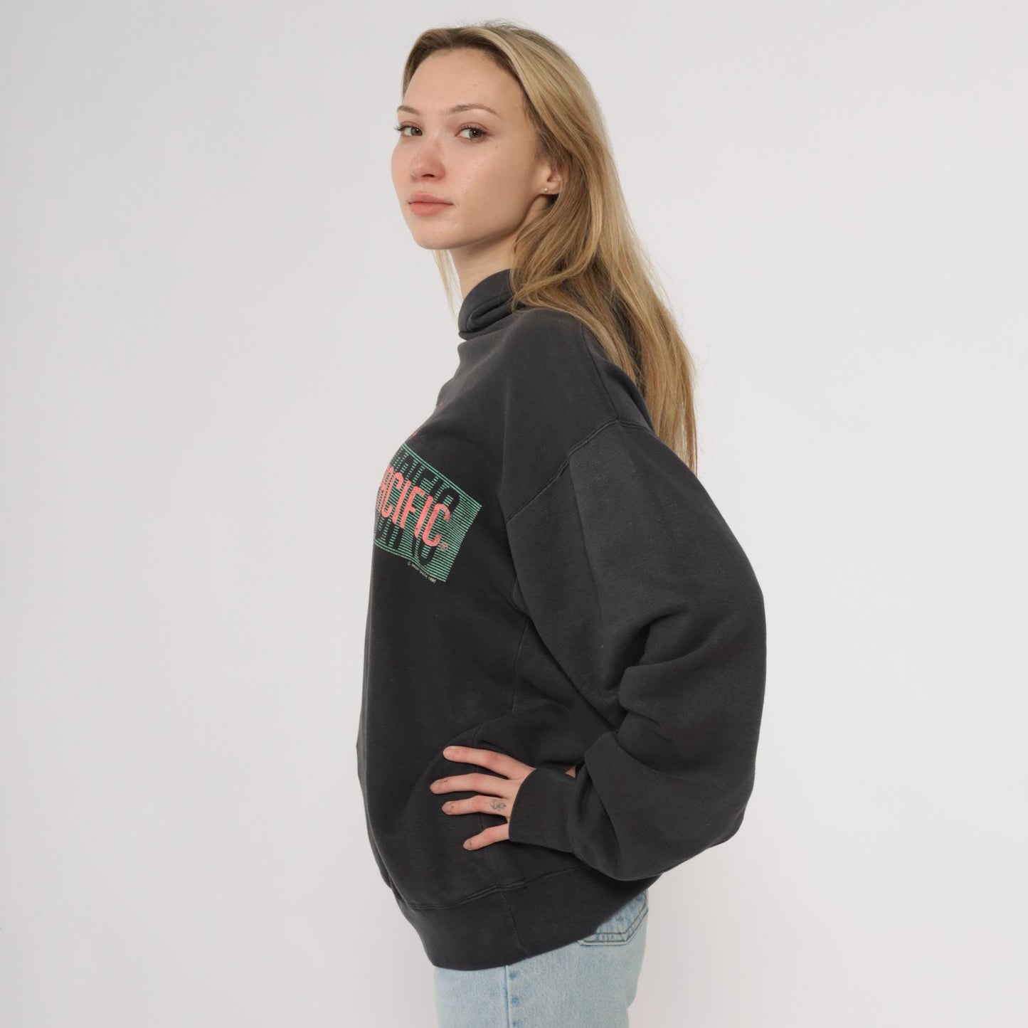 90s Ocean Pacific Black Hoodie Multicolor Graphic Surfer Pullover Large L