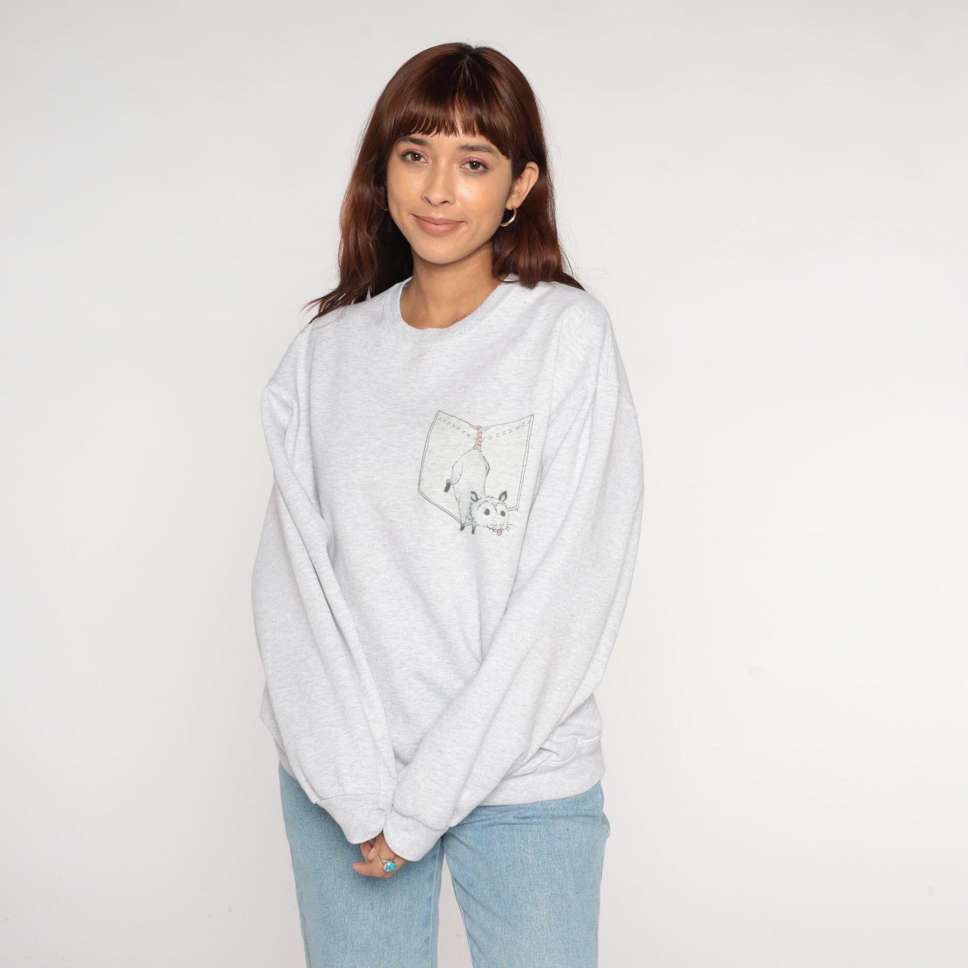 90s Jerzees Possum Graphic Sweatshirt Heather Grey Crewneck Large L