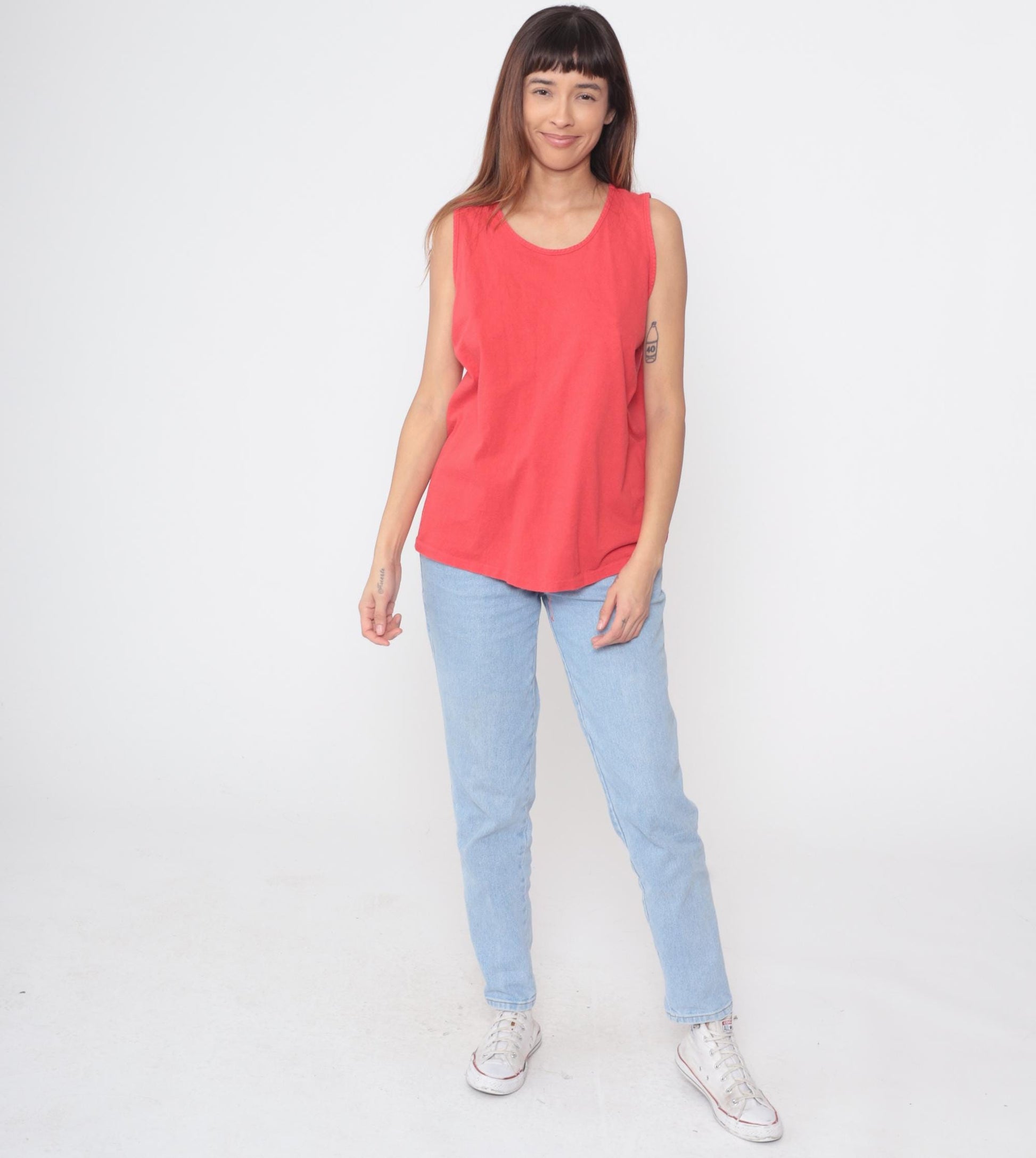 90s Coral Tank Top Scoop Neck Sleeveless Cotton Blend Medium M