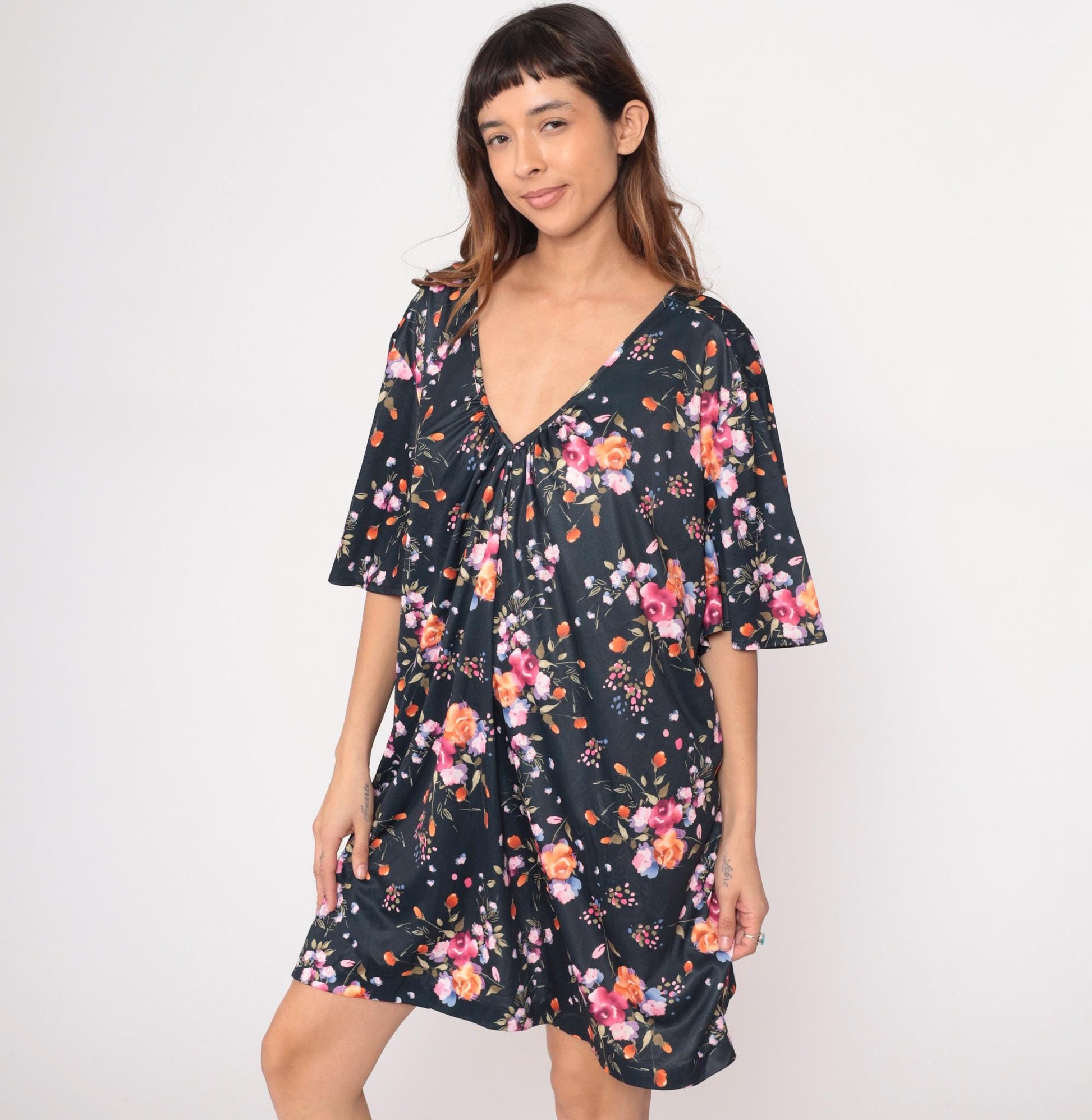 90s Only Necessities Floral Mini Dress V-Neck Empire Waist Plus Size 5X