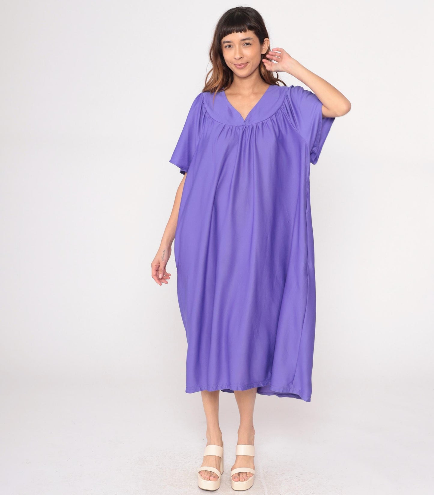 Y2K Purple Caftan Dress Anthony Richards Flutter Sleeve Midi Plus Size XXL